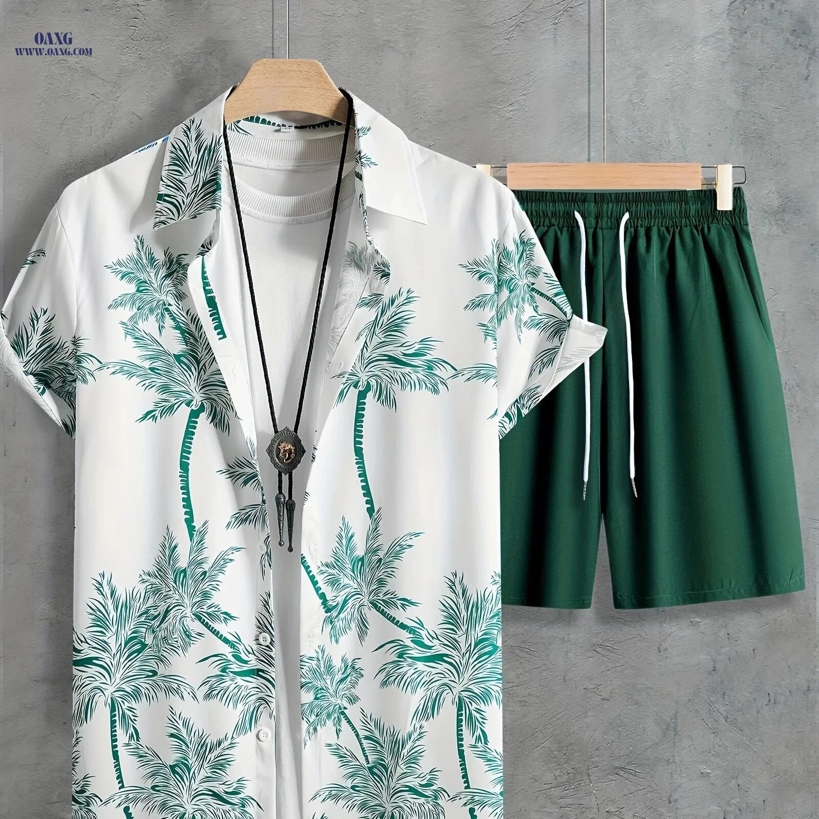 Men's Coconut Tree Print Hawaiian Outfit - Casual Short Sleeve Set   OAXG 