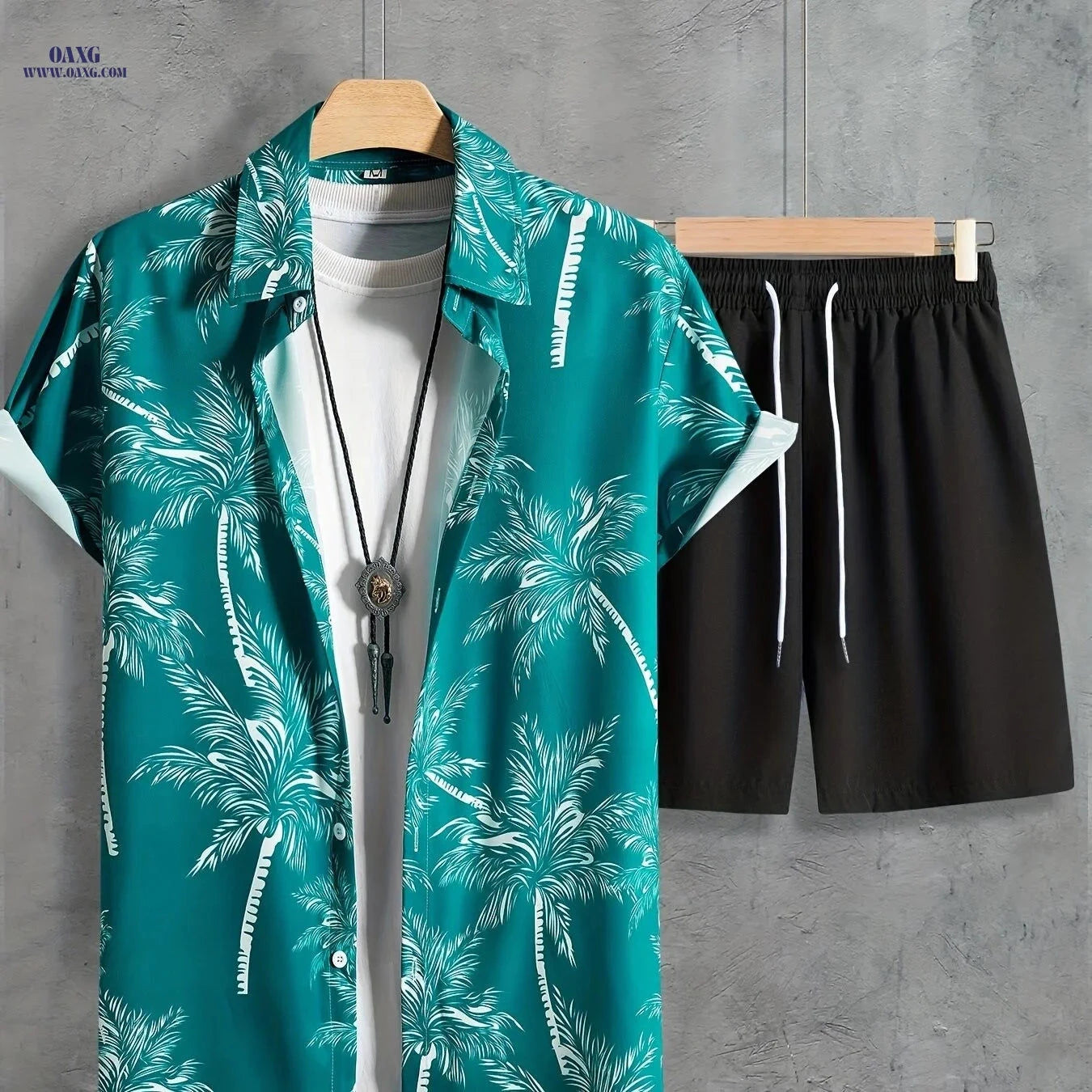 Men's Coconut Tree Print Hawaiian Outfit - Casual Short Sleeve Set   OAXG 