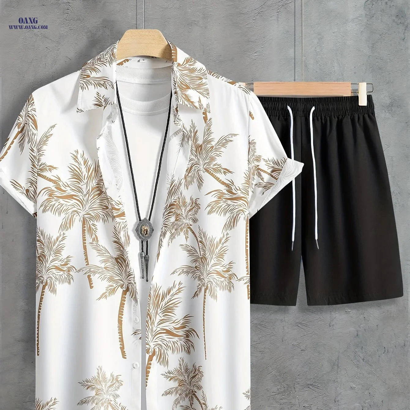 Men's Coconut Tree Print Hawaiian Outfit - Casual Short Sleeve Set   OAXG 