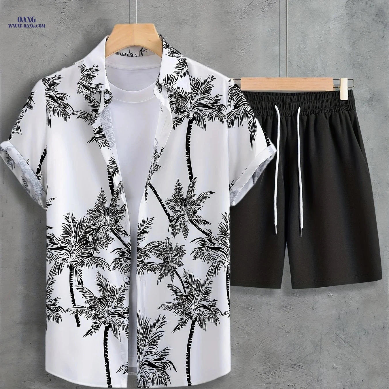 Men's Coconut Tree Print Hawaiian Outfit - Casual Short Sleeve Set   OAXG 