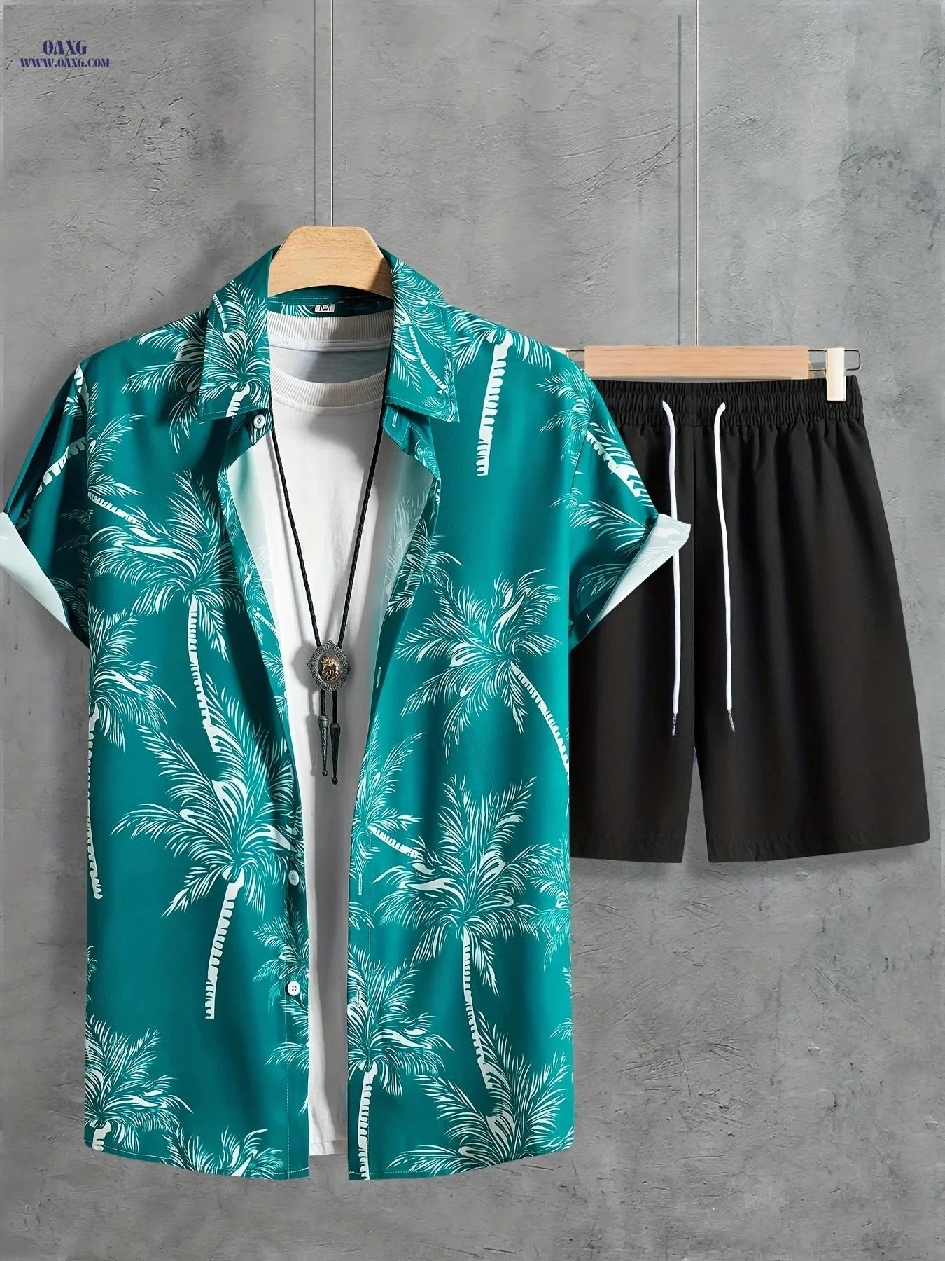 Men's Coconut Tree Print Hawaiian Outfit - Casual Short Sleeve Set   OAXG 
