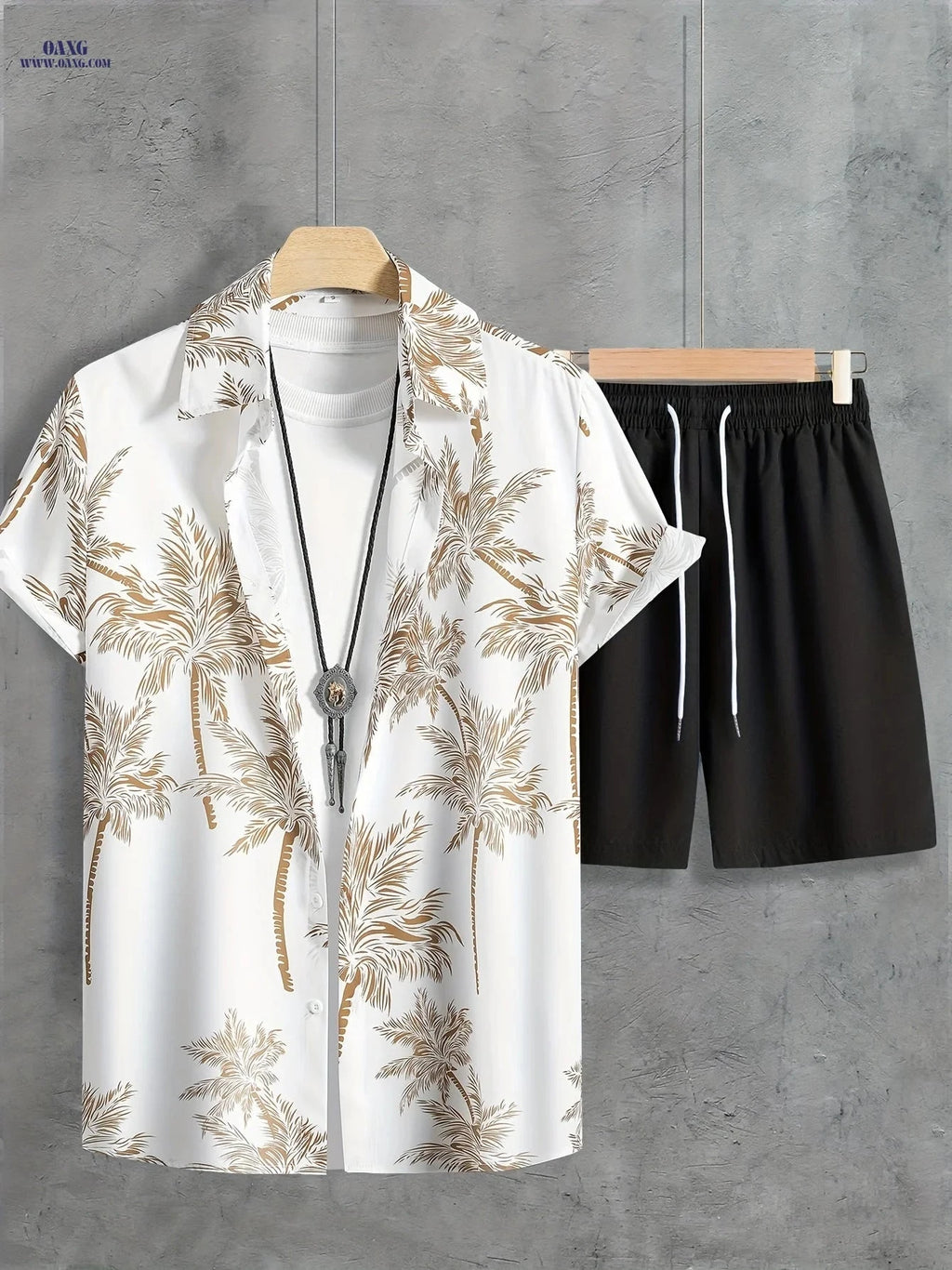 Men's Coconut Tree Print Hawaiian Outfit - Casual Short Sleeve Set   OAXG 