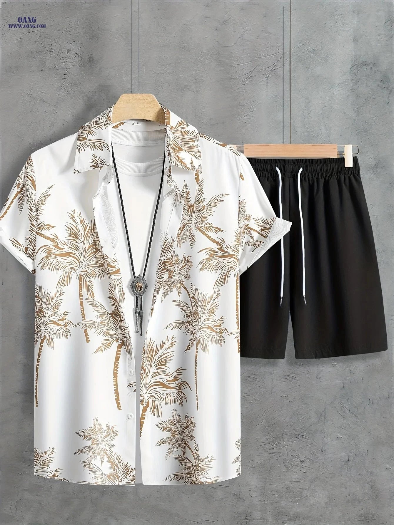 Men's Coconut Tree Print Hawaiian Outfit - Casual Short Sleeve Set   OAXG 