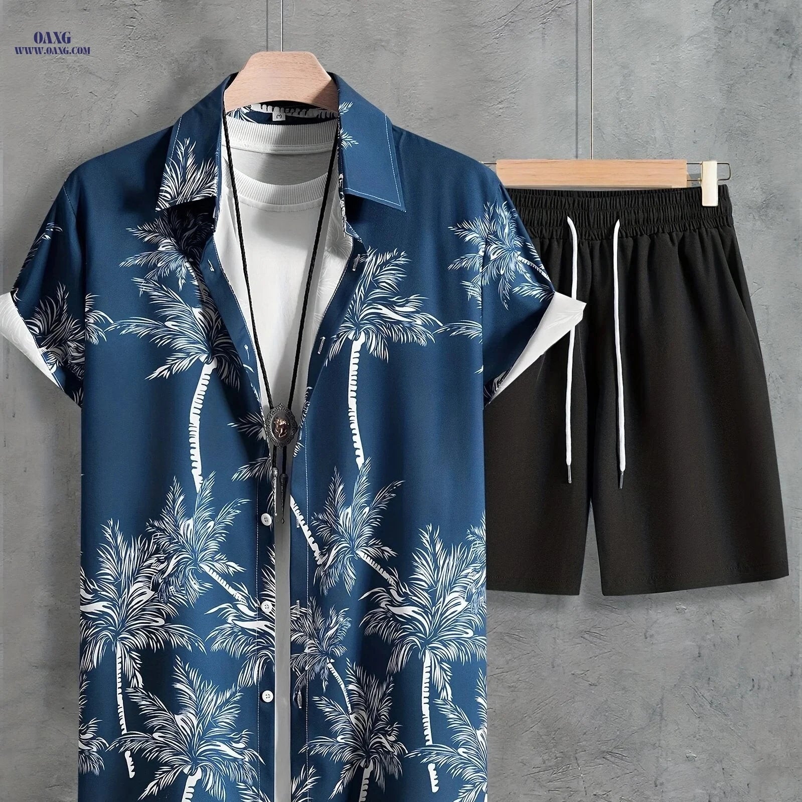 Men's Coconut Tree Print Hawaiian Outfit - Casual Short Sleeve Set   OAXG 