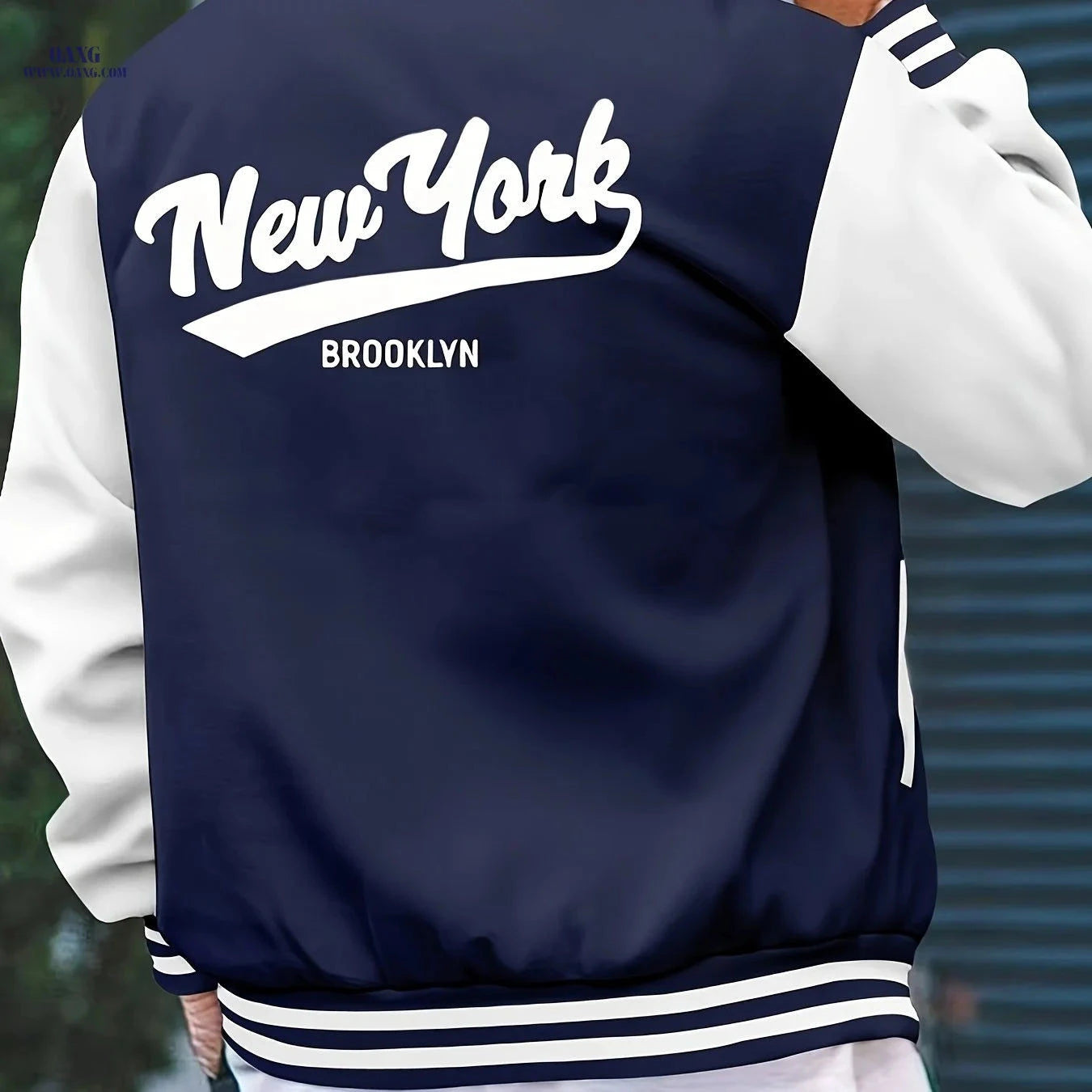 Men’s College Style Baseball Jacket - New York Print, Lightweight Design   OAXG 
