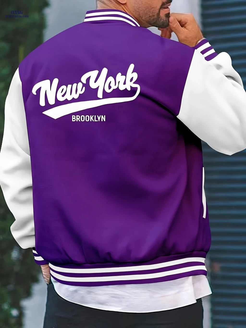 Men’s College Style Baseball Jacket - New York Print, Lightweight Design   OAXG 