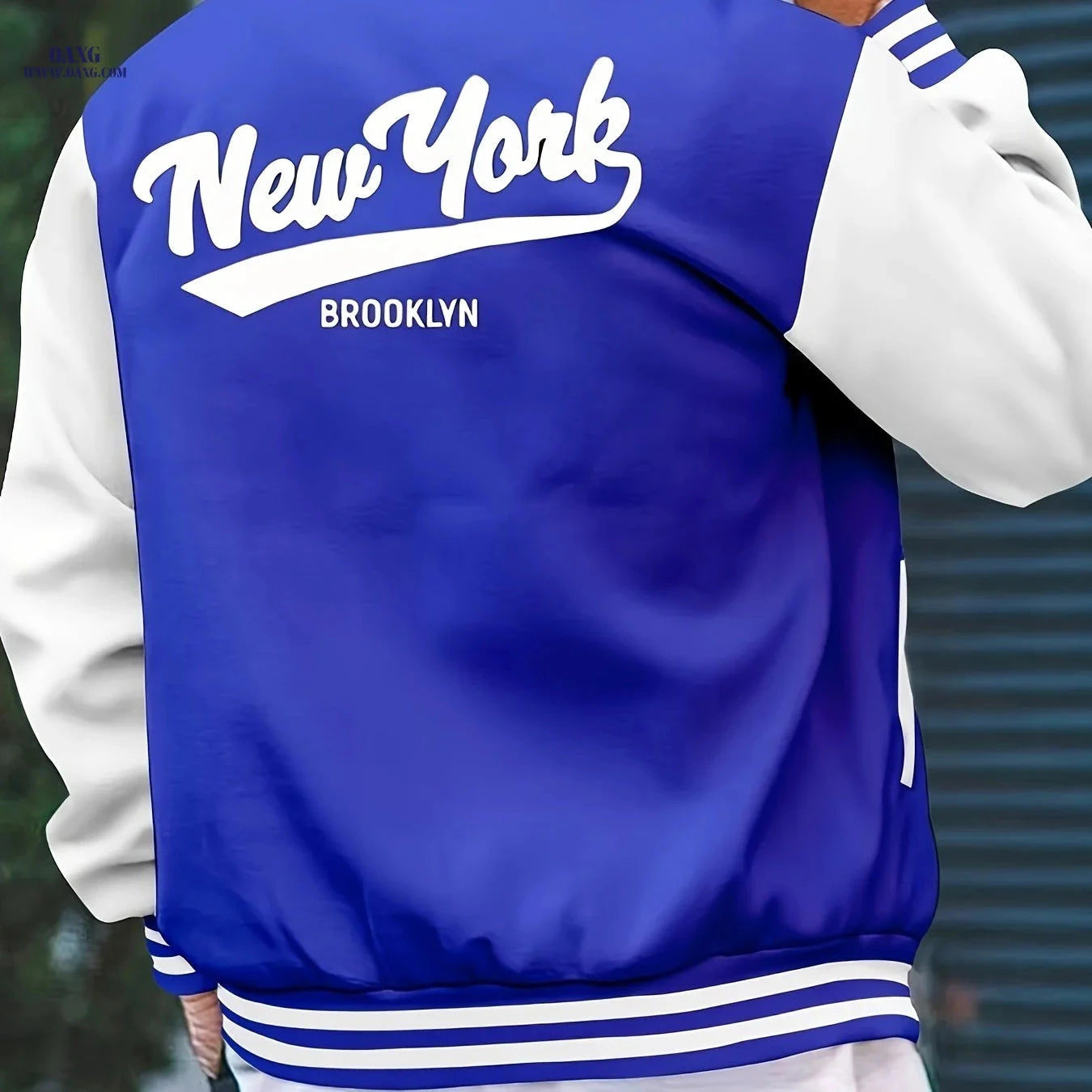 Men’s College Style Baseball Jacket - New York Print, Lightweight Design   OAXG 