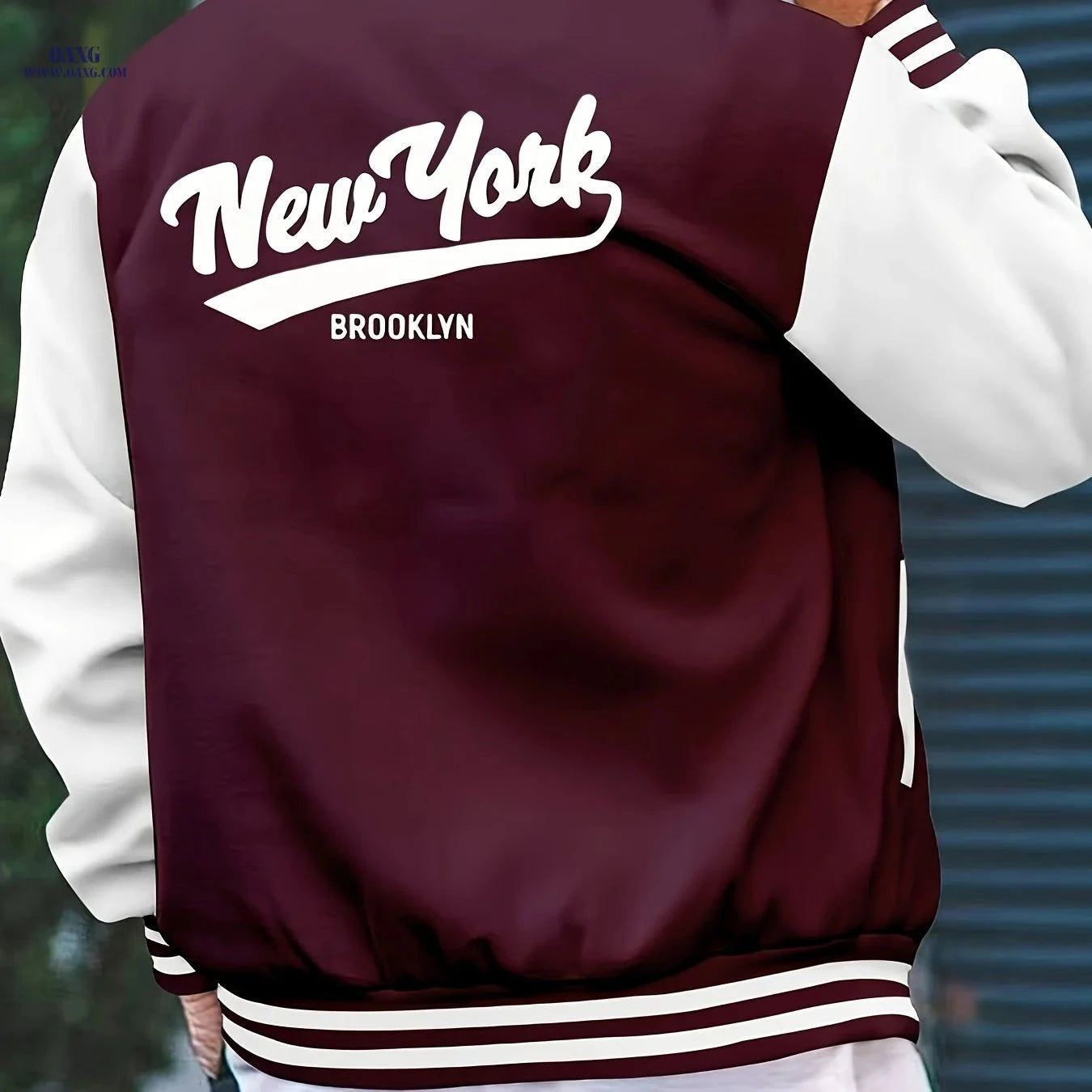 Men’s College Style Baseball Jacket - New York Print, Lightweight Design   OAXG 