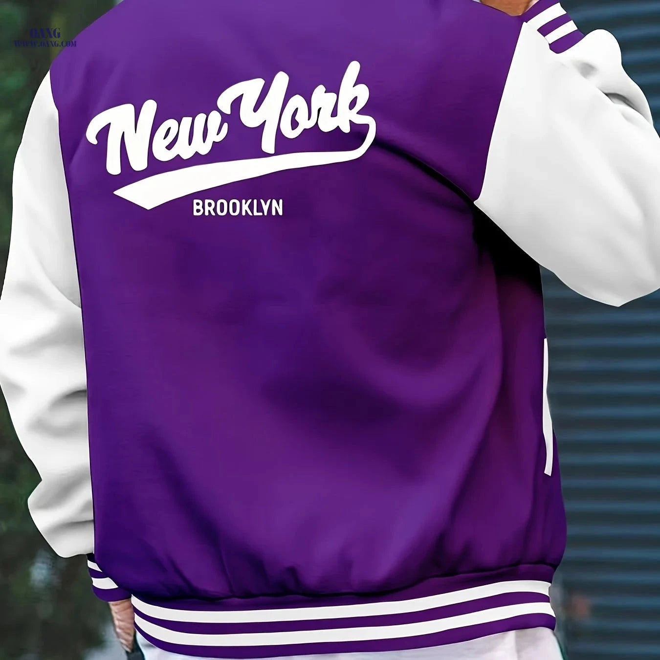 Men’s College Style Baseball Jacket - New York Print, Lightweight Design   OAXG Black / FR S
