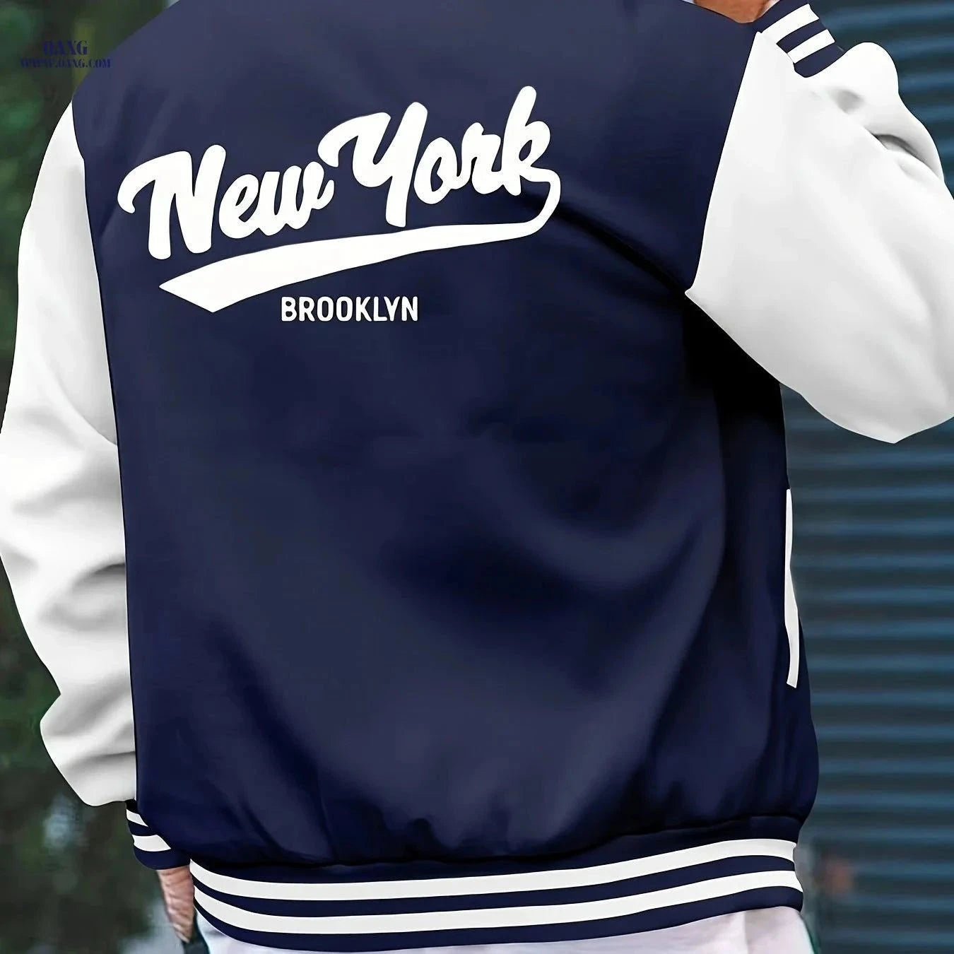 Men’s College Style Baseball Jacket - New York Print, Lightweight Design   OAXG Black / FR S