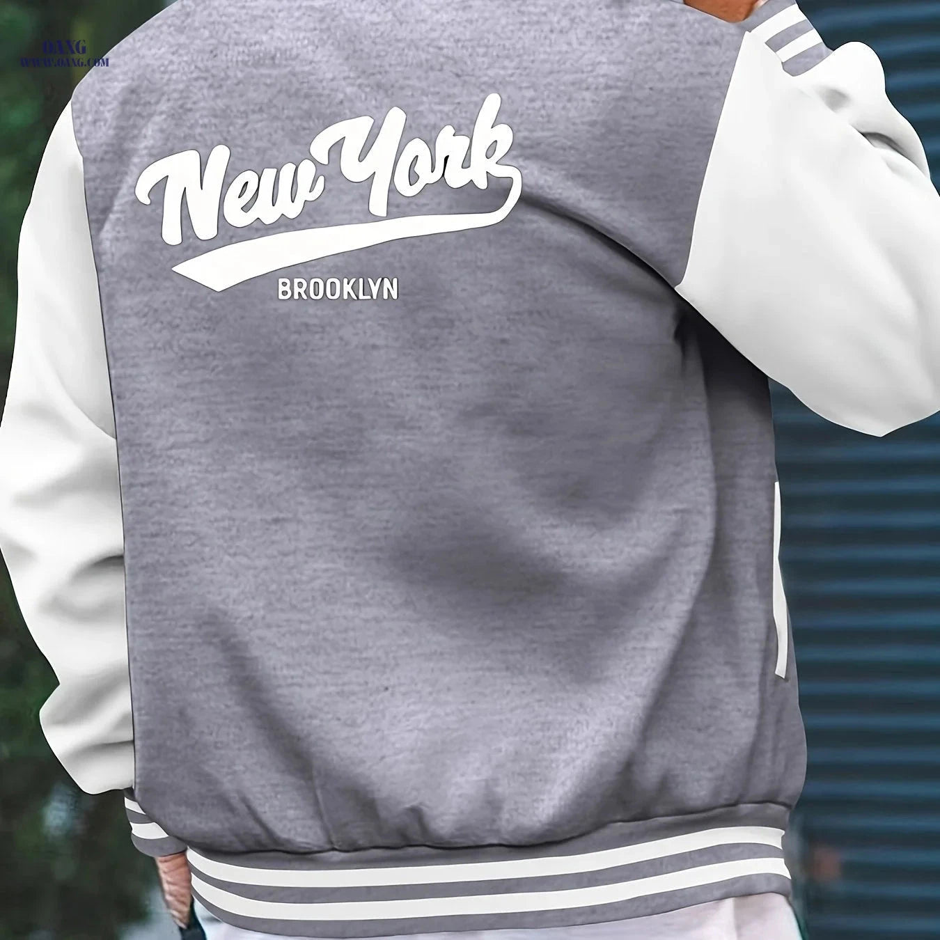 Men’s College Style Baseball Jacket - New York Print, Lightweight Design   OAXG 