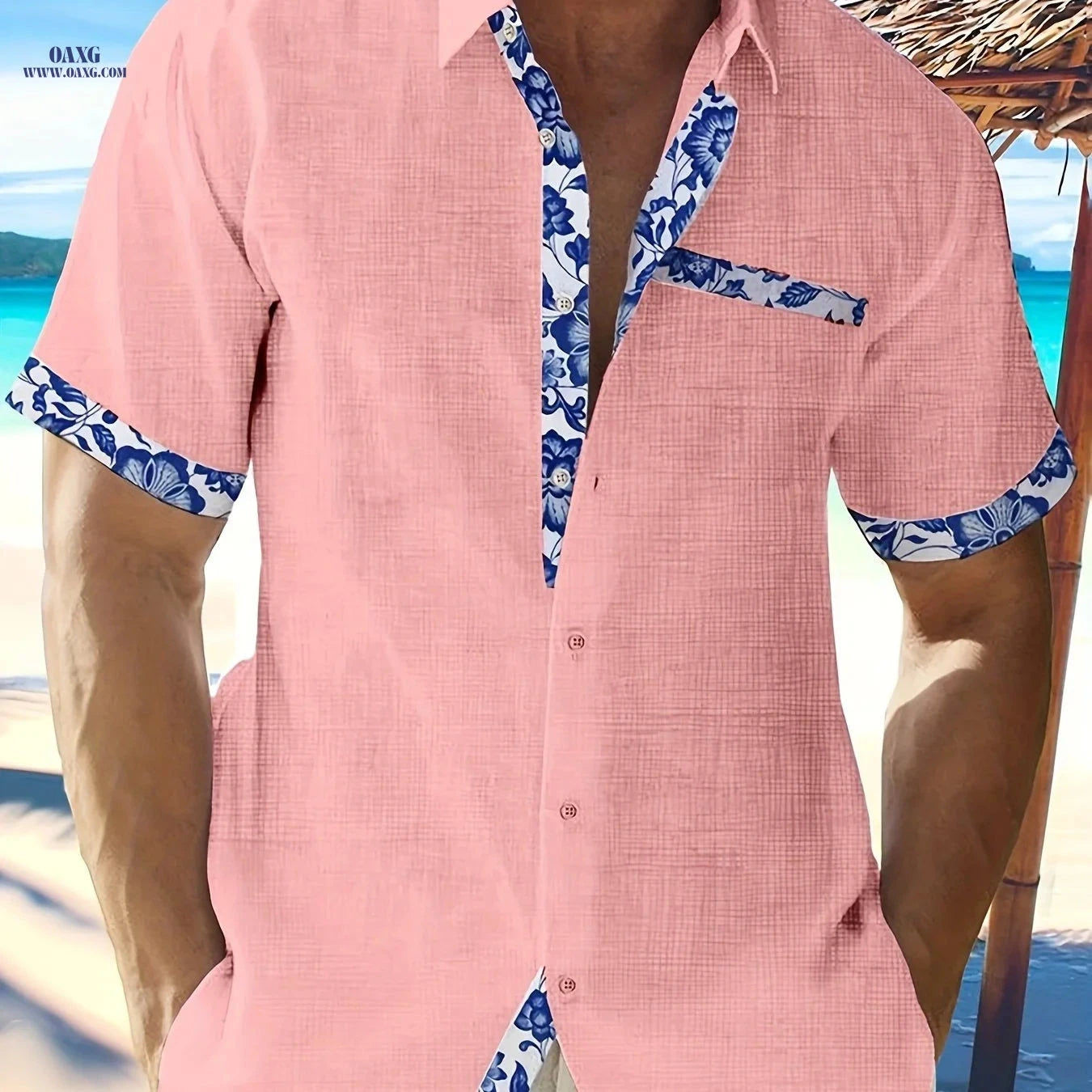 Men's Color-Block Casual Lapel Shirt - Summer Short Sleeve Style   OAXG White / FR S