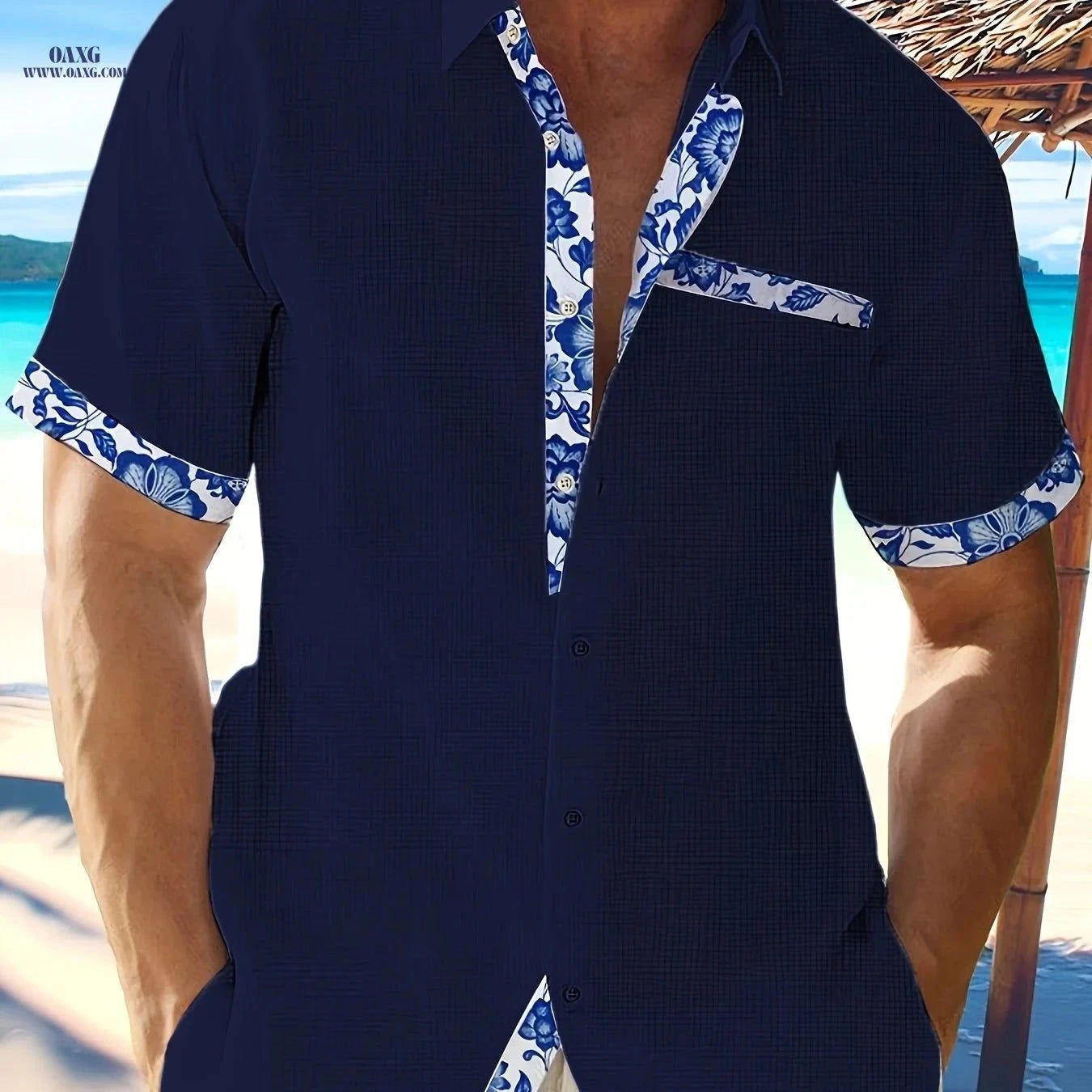 Men's Color-Block Casual Lapel Shirt - Summer Short Sleeve Style   OAXG White / FR S