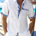 Men's Color-Block Casual Lapel Shirt - Summer Short Sleeve Style   OAXG White / FR S