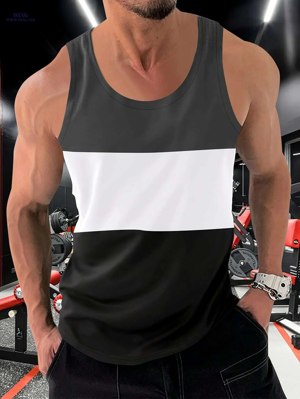 Men's Color Block Crew Neck Tank Top - Trendy Summer Gym Wear   OAXG 