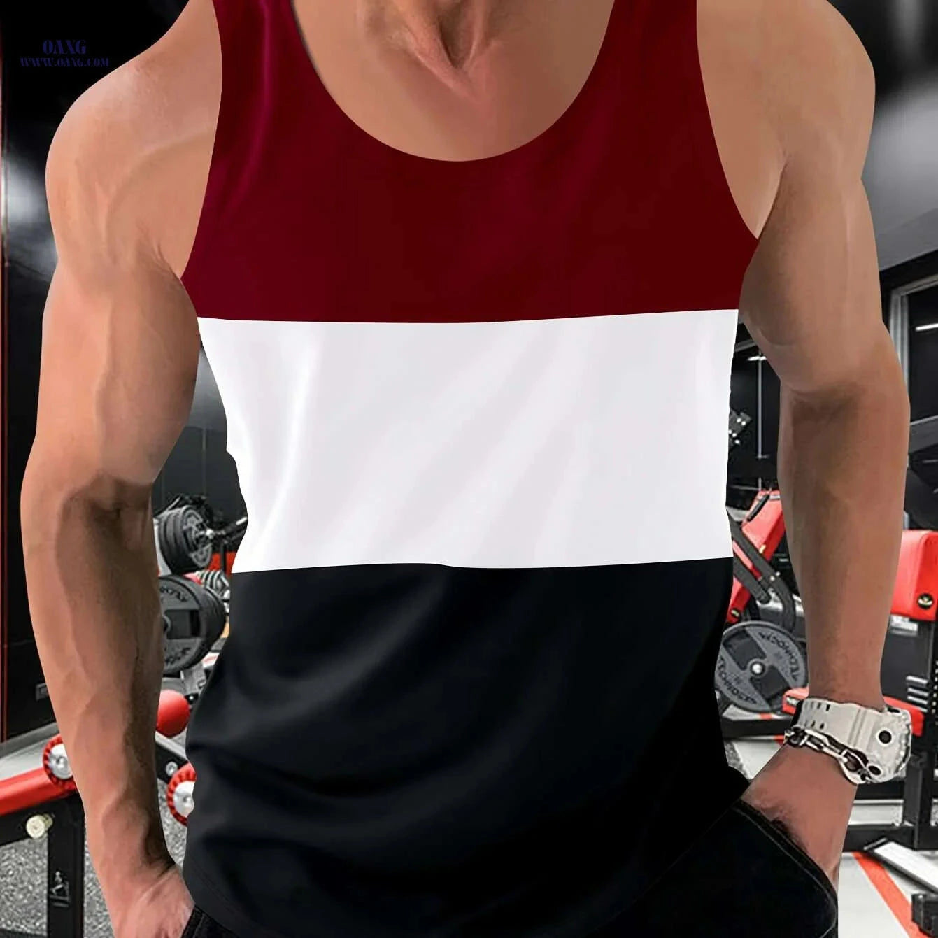 Men's Color Block Crew Neck Tank Top - Trendy Summer Gym Wear   OAXG 