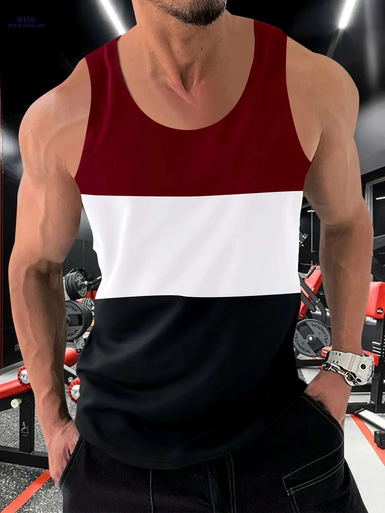 Men's Color Block Crew Neck Tank Top - Trendy Summer Gym Wear   OAXG 