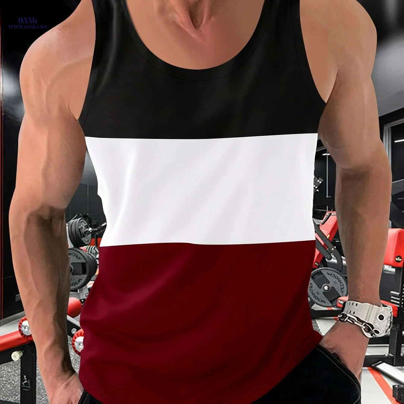 Men's Color Block Crew Neck Tank Top - Trendy Summer Gym Wear   OAXG White / S