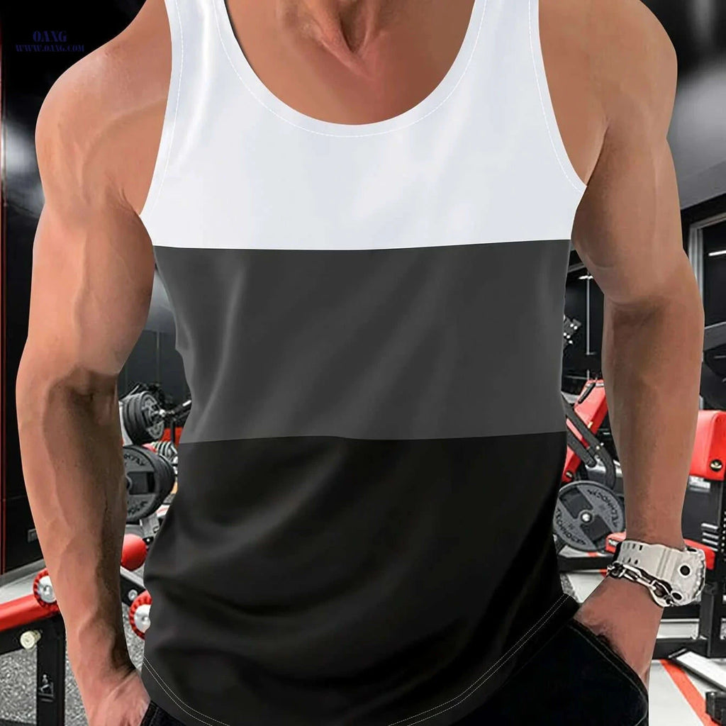 Men's Color Block Crew Neck Tank Top - Trendy Summer Gym Wear   OAXG White / S