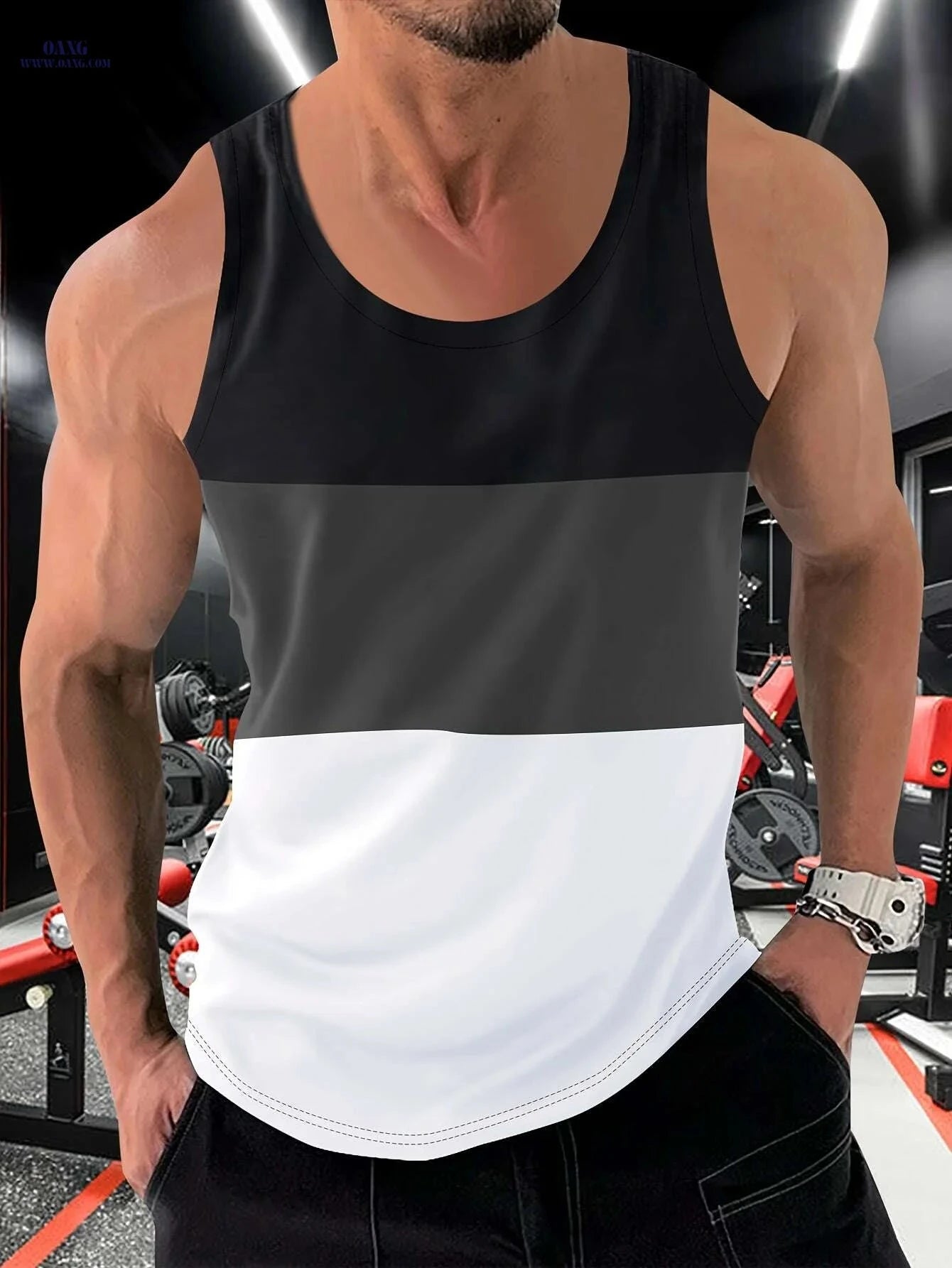 Men's Color Block Crew Neck Tank Top - Trendy Summer Gym Wear   OAXG 