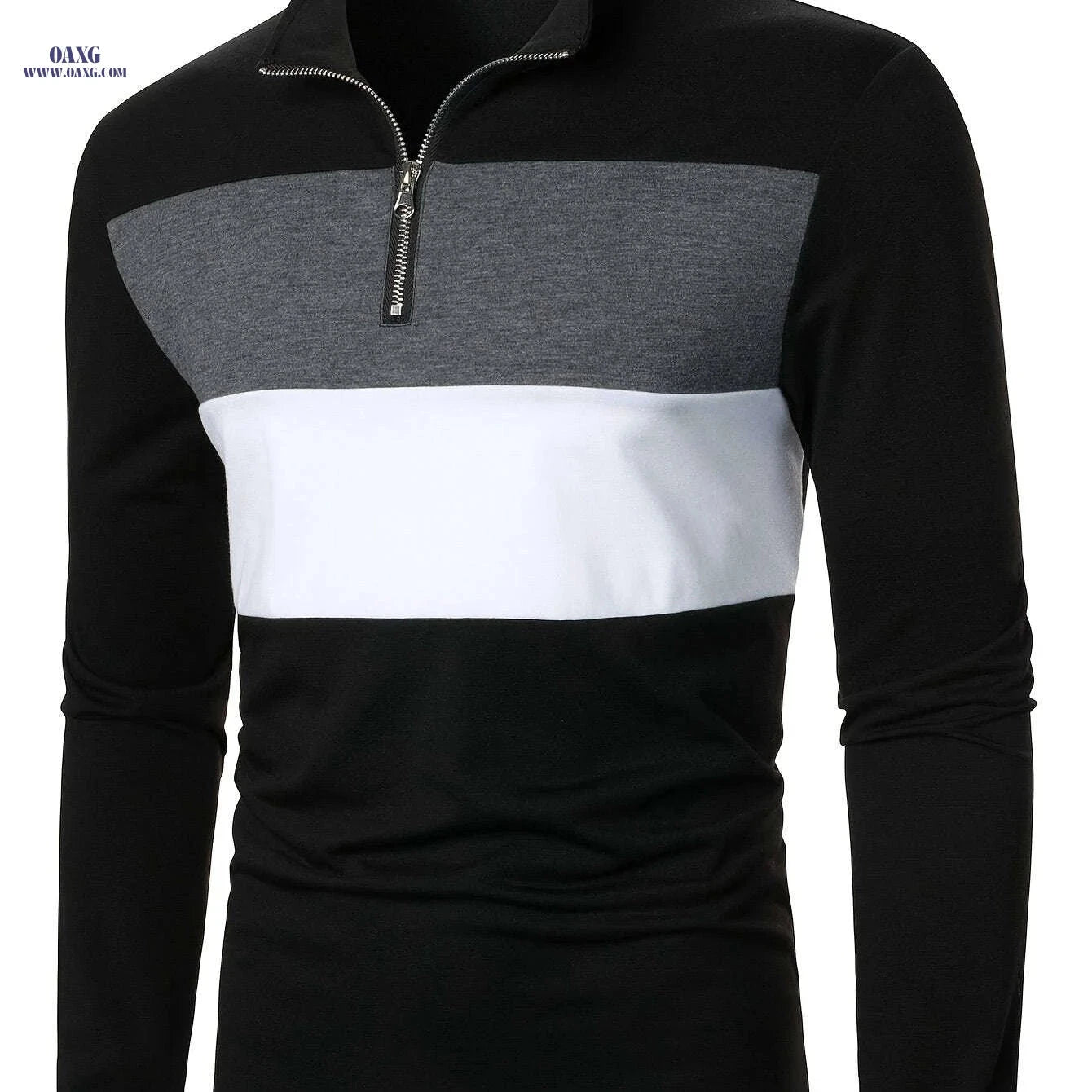 Men's Color Block Half-Zip Shirt - Casual Long Sleeve for Spring   OAXG 
