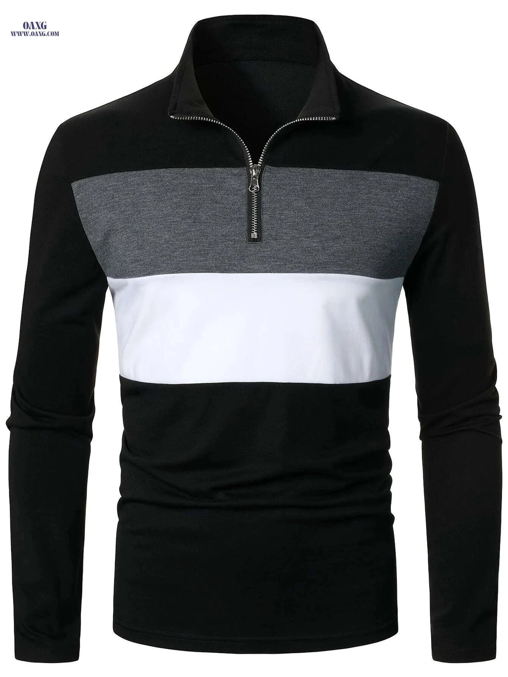 Men's Color Block Half-Zip Shirt - Casual Long Sleeve for Spring   OAXG 