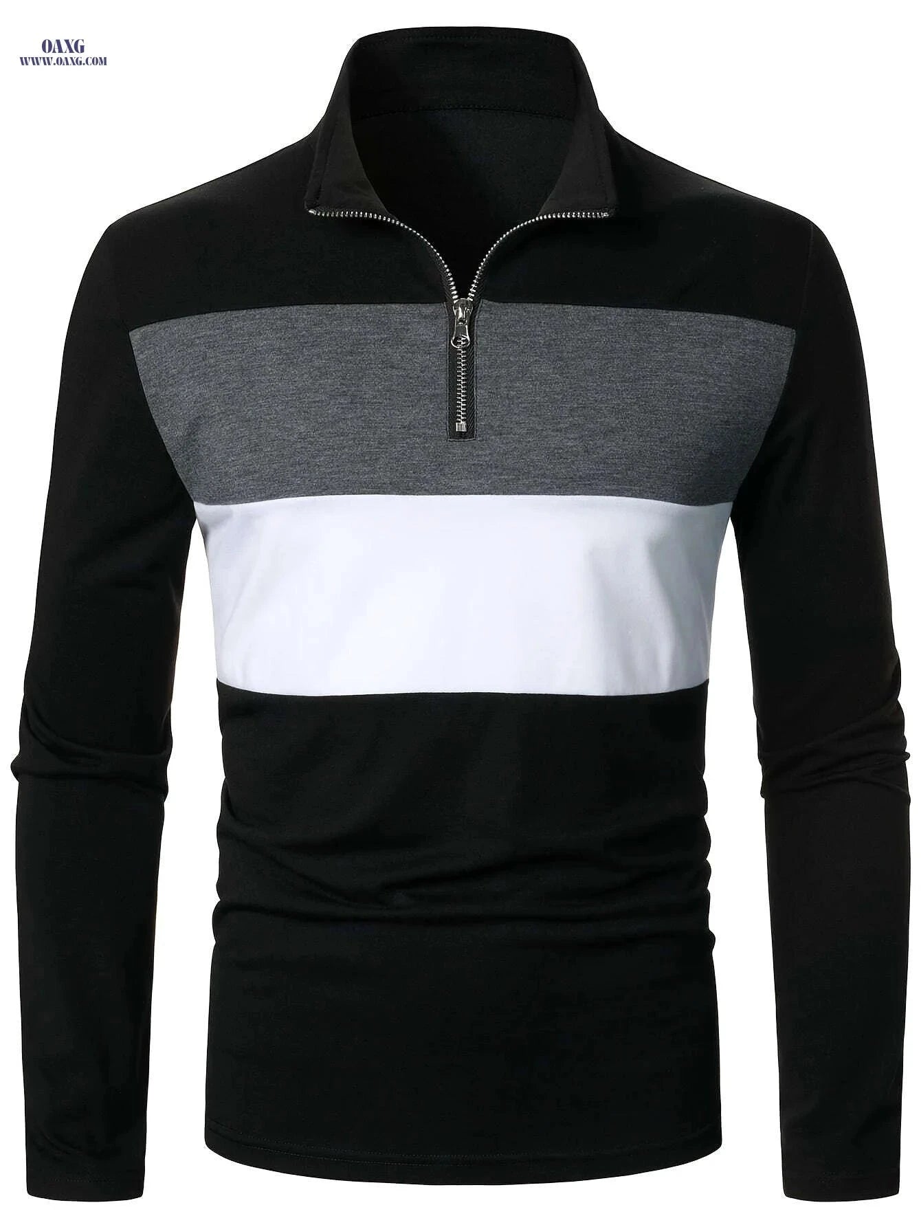 Men's Color Block Half-Zip Shirt - Casual Long Sleeve for Spring   OAXG 
