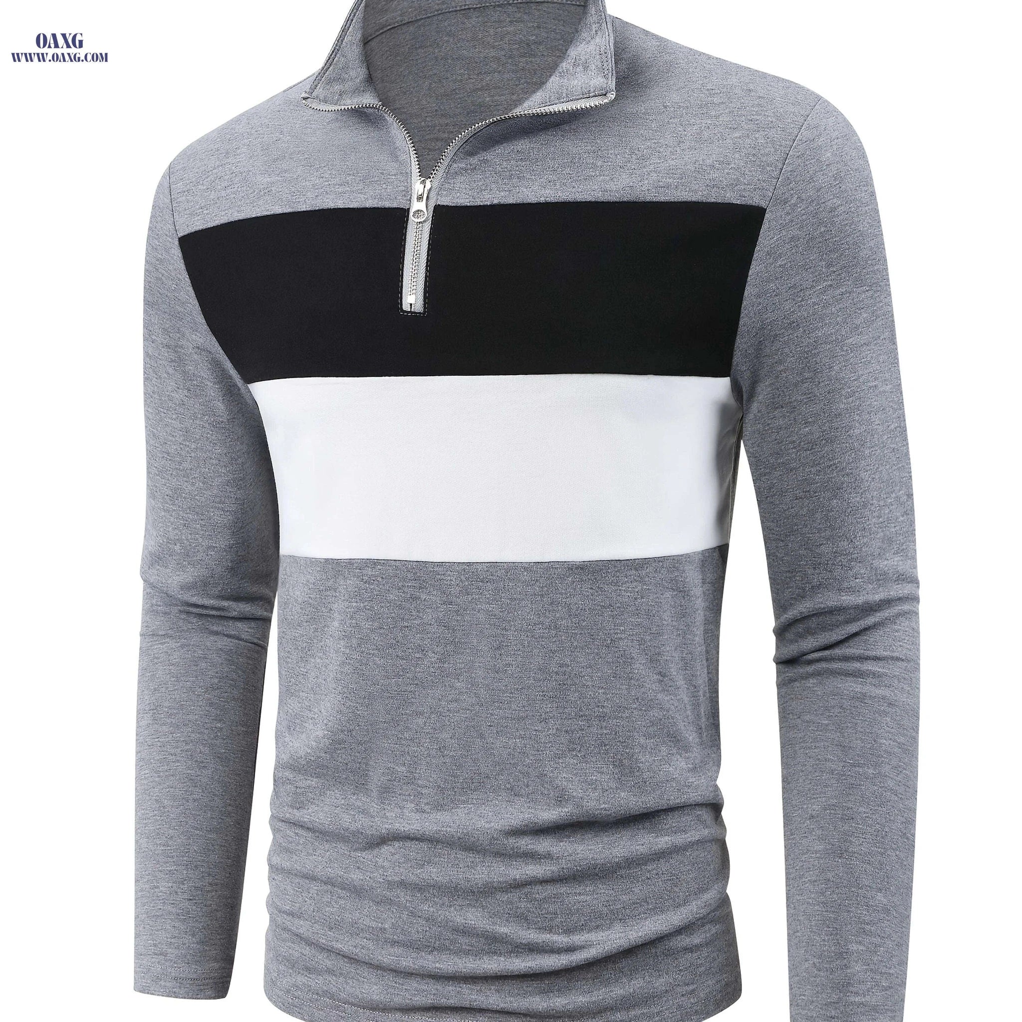 Men's Color Block Half-Zip Shirt - Casual Long Sleeve for Spring   OAXG 