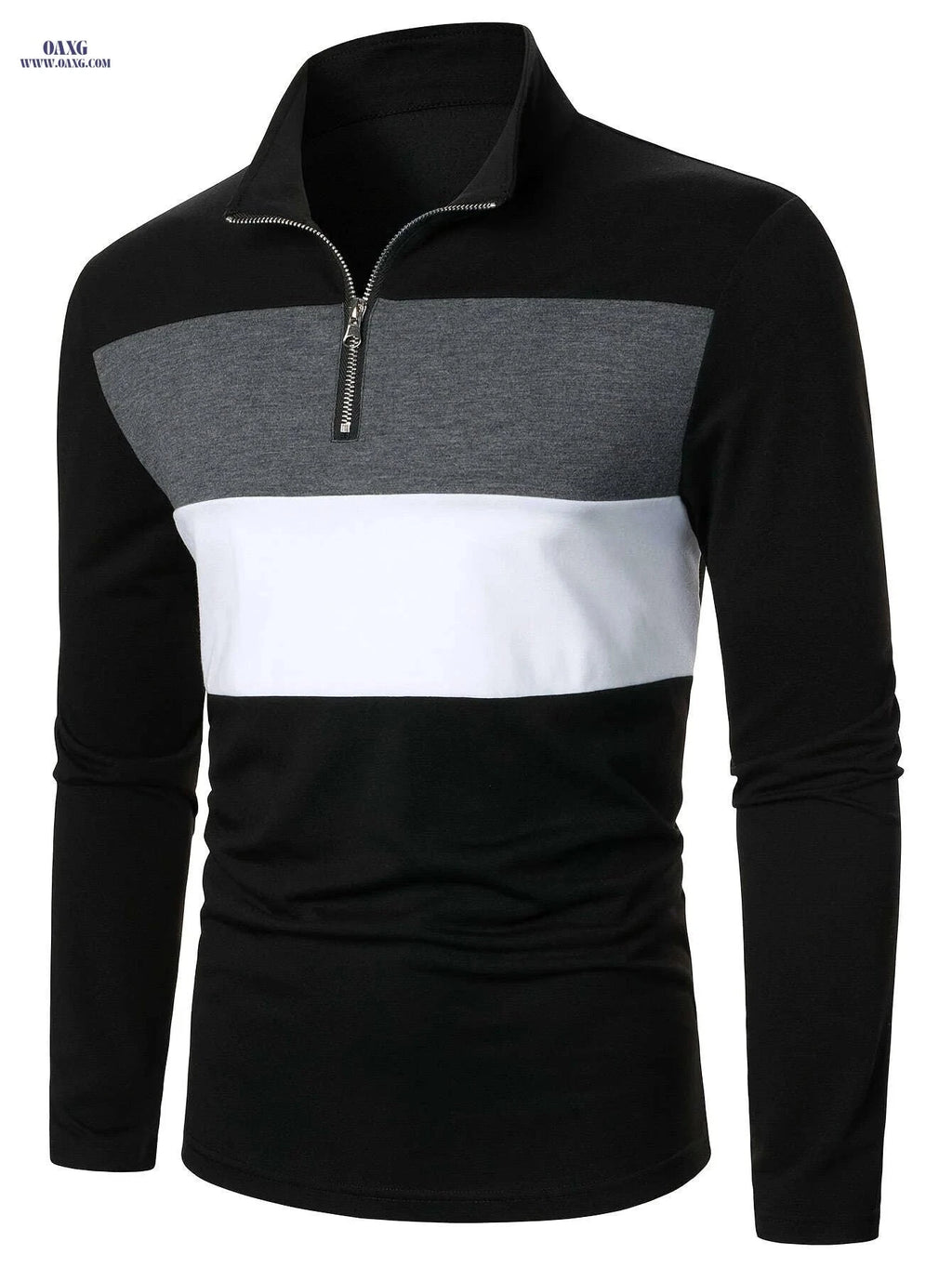 Men's Color Block Half-Zip Shirt - Casual Long Sleeve for Spring   OAXG Black / FR S