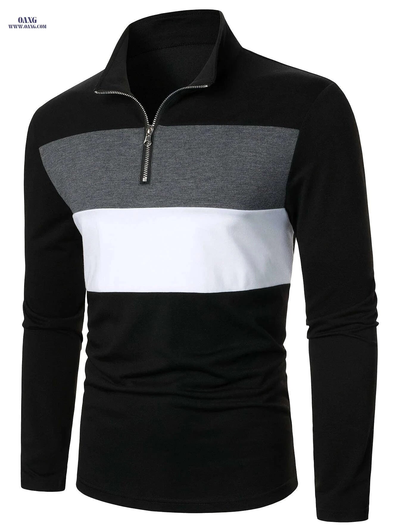 Men's Color Block Half-Zip Shirt - Casual Long Sleeve for Spring   OAXG Black / FR S