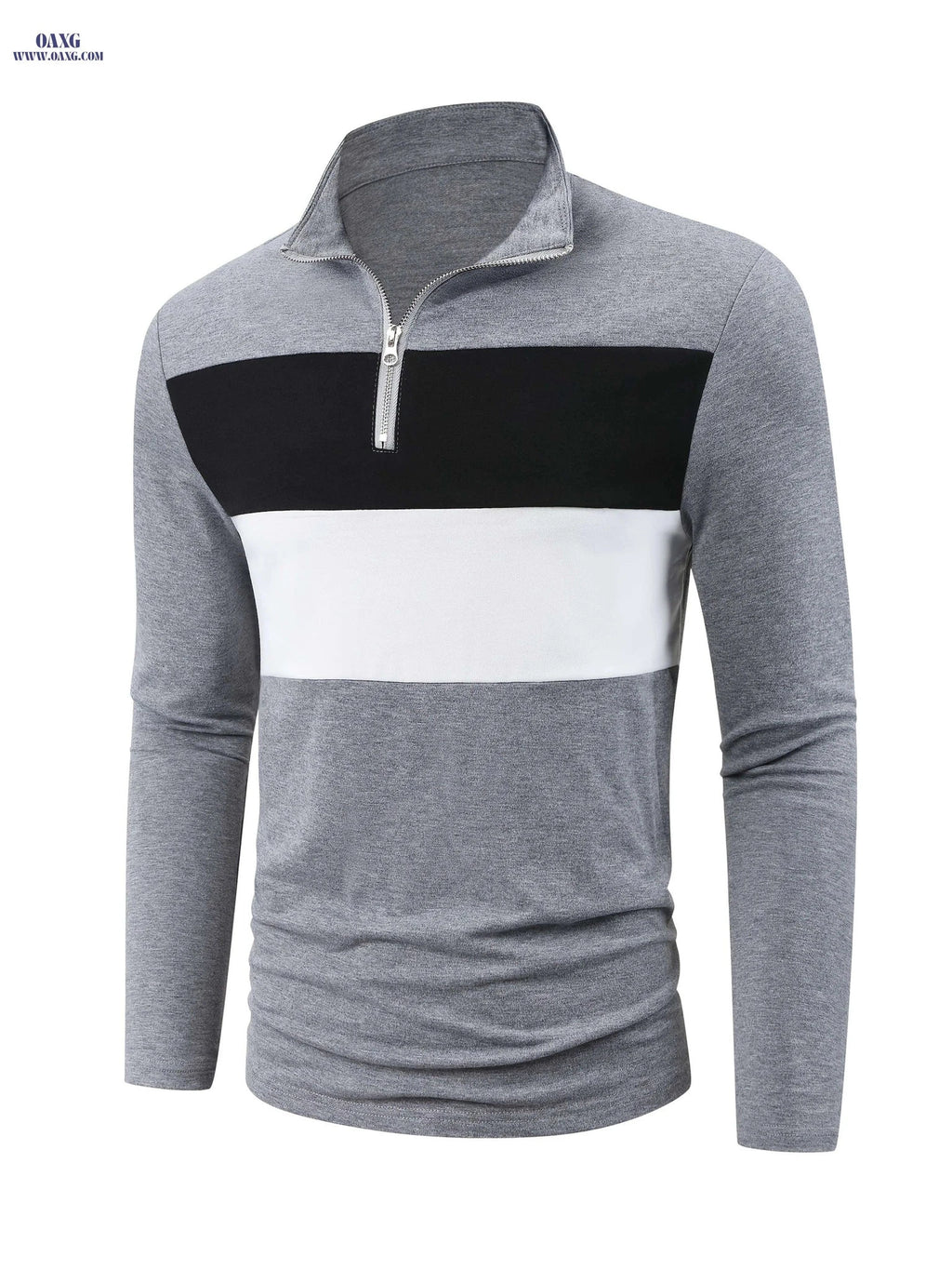 Men's Color Block Half-Zip Shirt - Casual Long Sleeve for Spring   OAXG Black / FR S