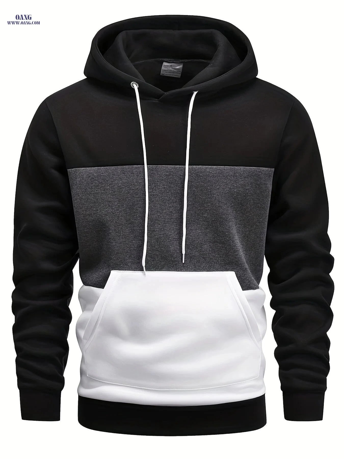 Men's Color Block Hoodie - Casual Long Sleeve Pullover with Pocket   OAXG Army Green / FR S
