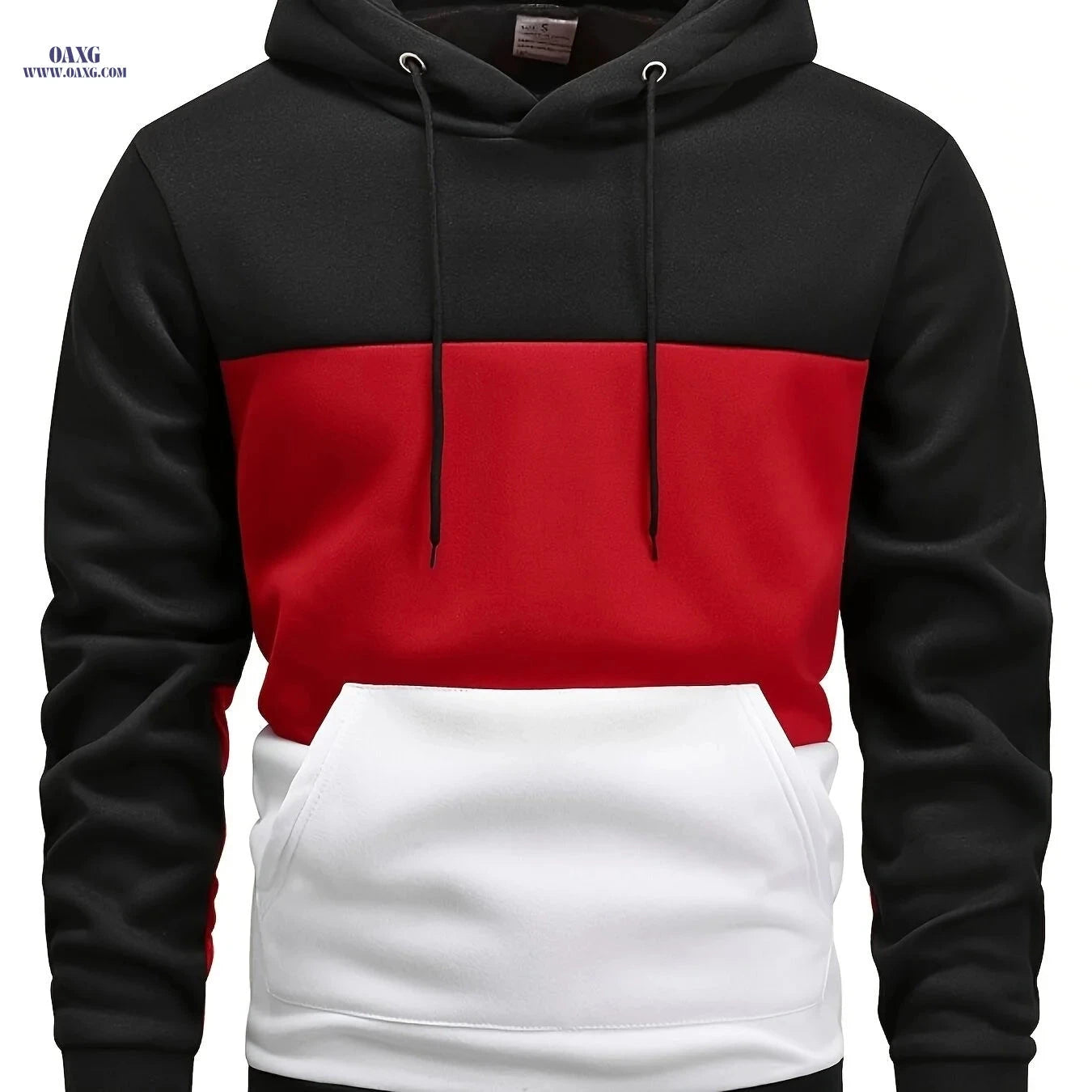 Men's Color Block Hoodie - Casual Long Sleeve Pullover with Pocket   OAXG 