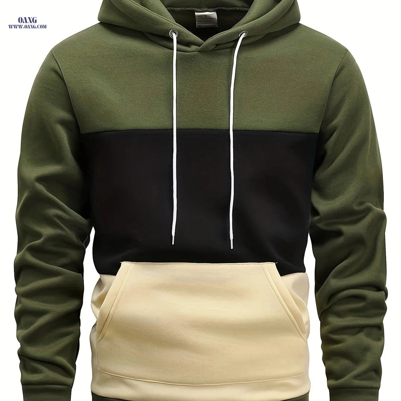 Men's Color Block Hoodie - Casual Long Sleeve Pullover with Pocket   OAXG 