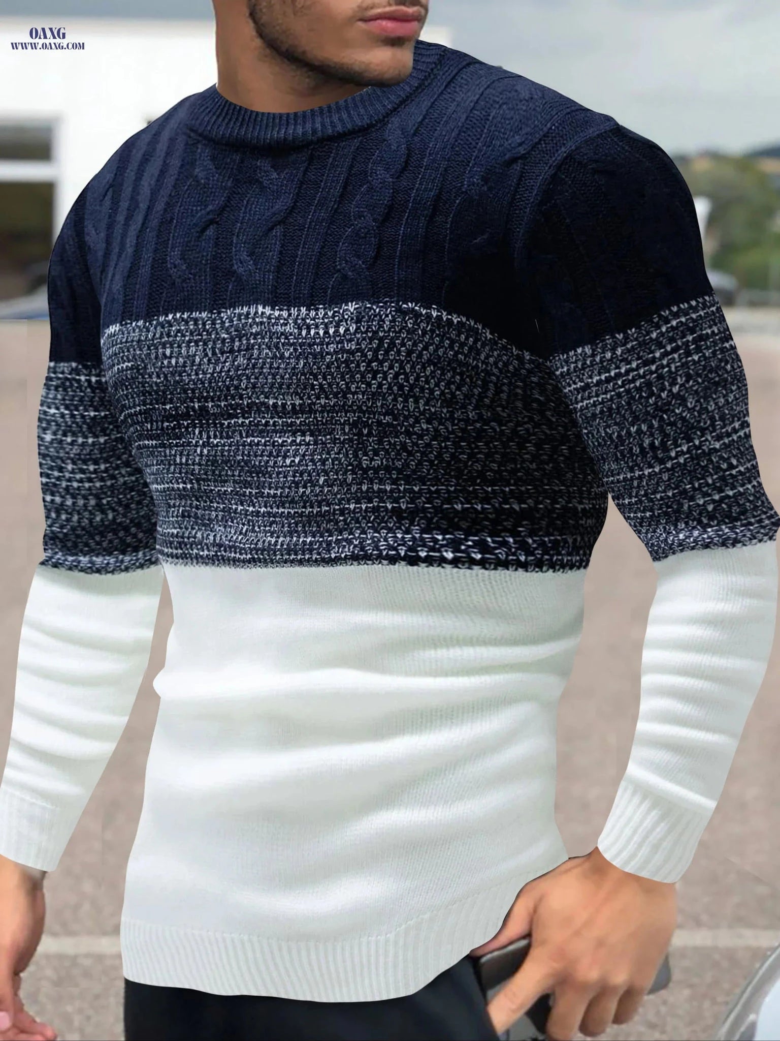 Men's Color Block Pullover - Casual Crew Neck Sweater for Fall   OAXG Camel / FR S