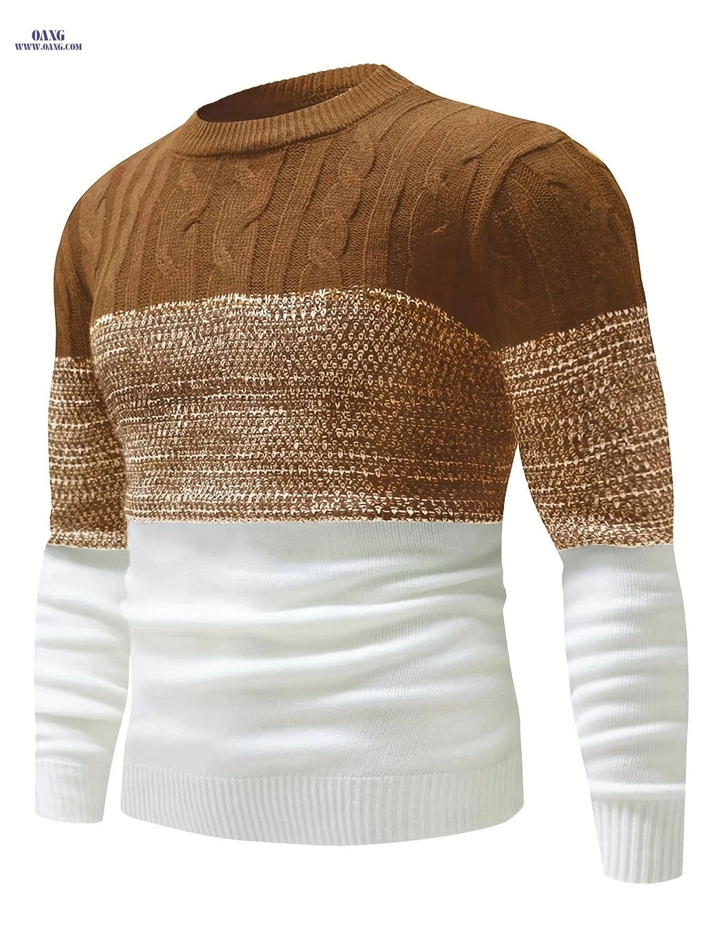 Men's Color Block Pullover - Casual Round Neck, Medium Stretch Fabric   OAXG 