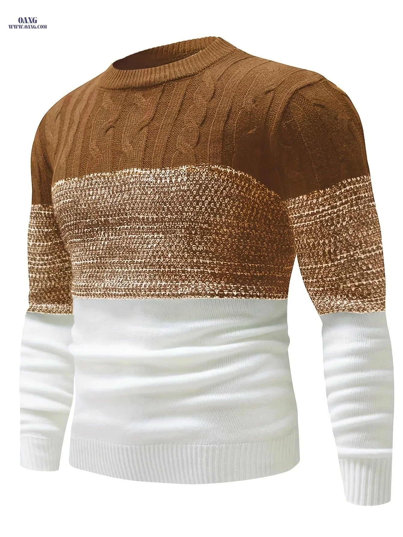 Men's Color Block Pullover - Casual Round Neck, Medium Stretch Fabric   OAXG 
