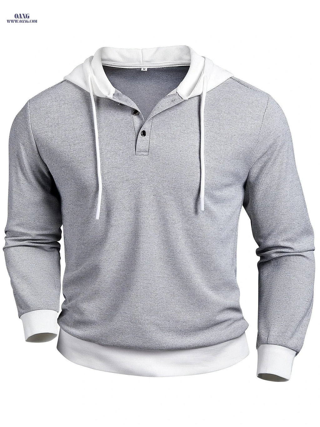 Men's Color-Block Ribbed Hooded Sweatshirt - Cozy Fall/Winter Casual Wear   OAXG Grey / FR XS