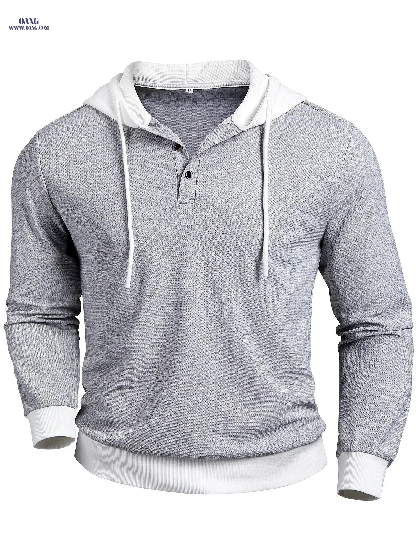 Men's Color-Block Ribbed Hooded Sweatshirt - Cozy Fall/Winter Casual Wear   OAXG Grey / FR XS