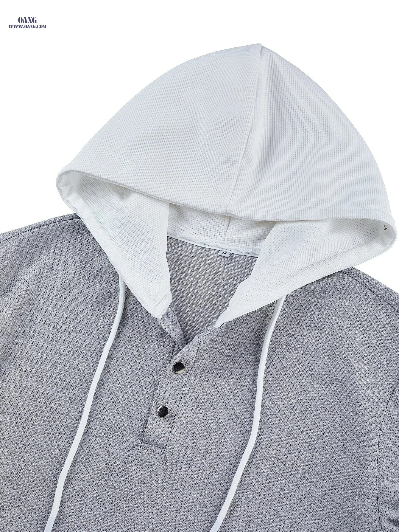 Men's Color-Block Ribbed Hooded Sweatshirt - Cozy Fall/Winter Casual Wear   OAXG Grey / FR XS