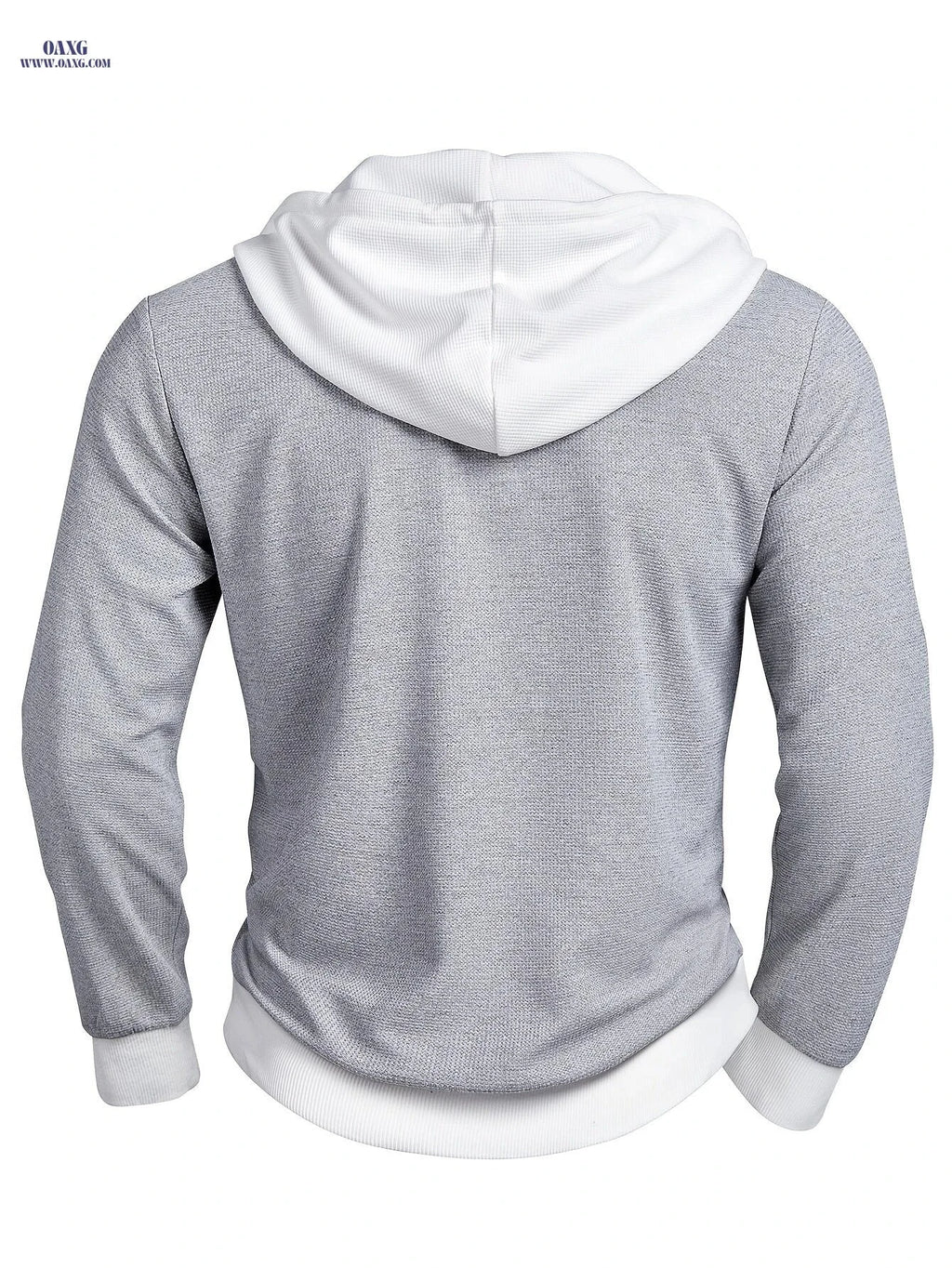 Men's Color-Block Ribbed Hooded Sweatshirt - Cozy Fall/Winter Casual Wear   OAXG Grey / FR XS
