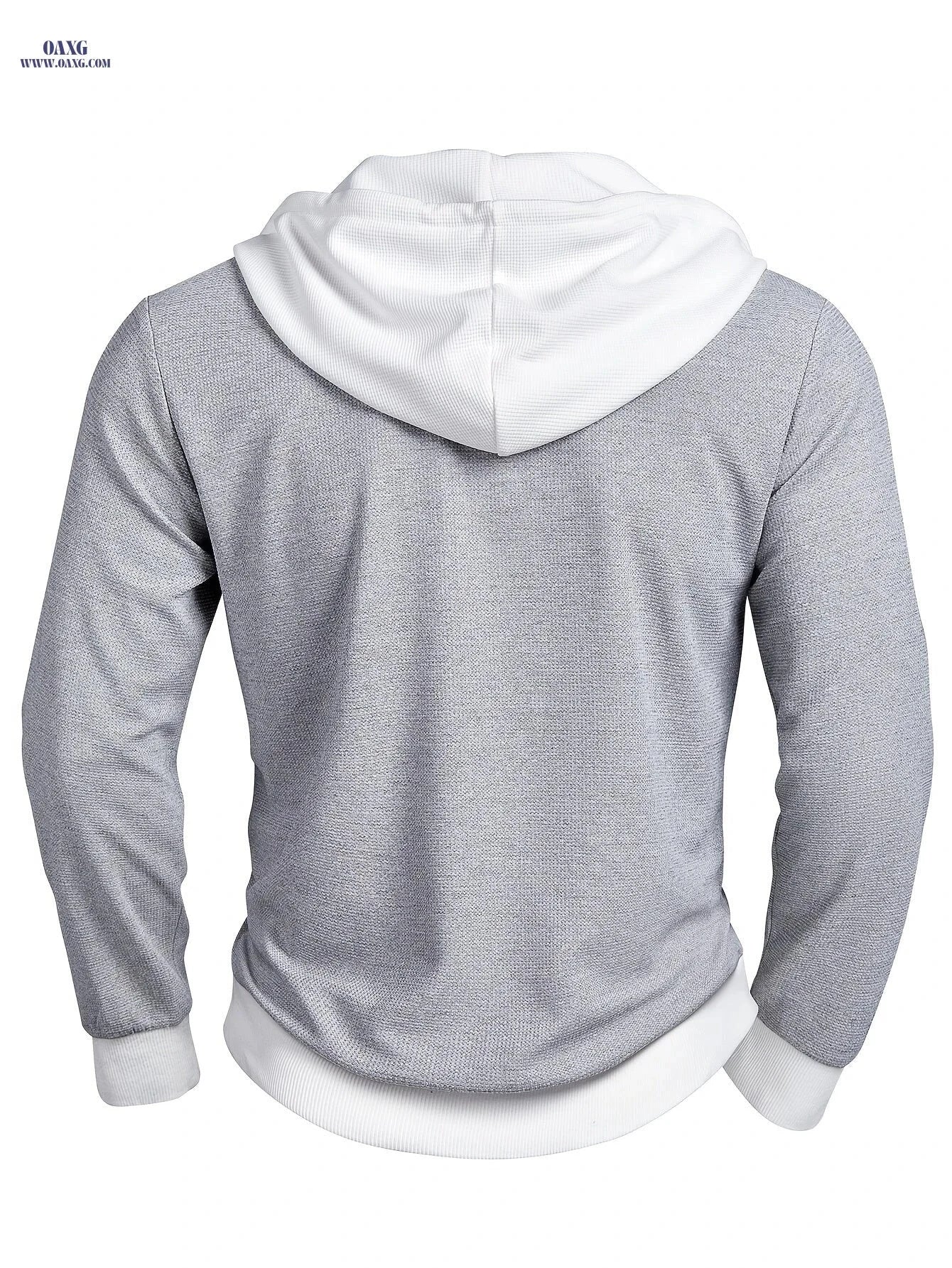 Men's Color-Block Ribbed Hooded Sweatshirt - Cozy Fall/Winter Casual Wear   OAXG Grey / FR XS