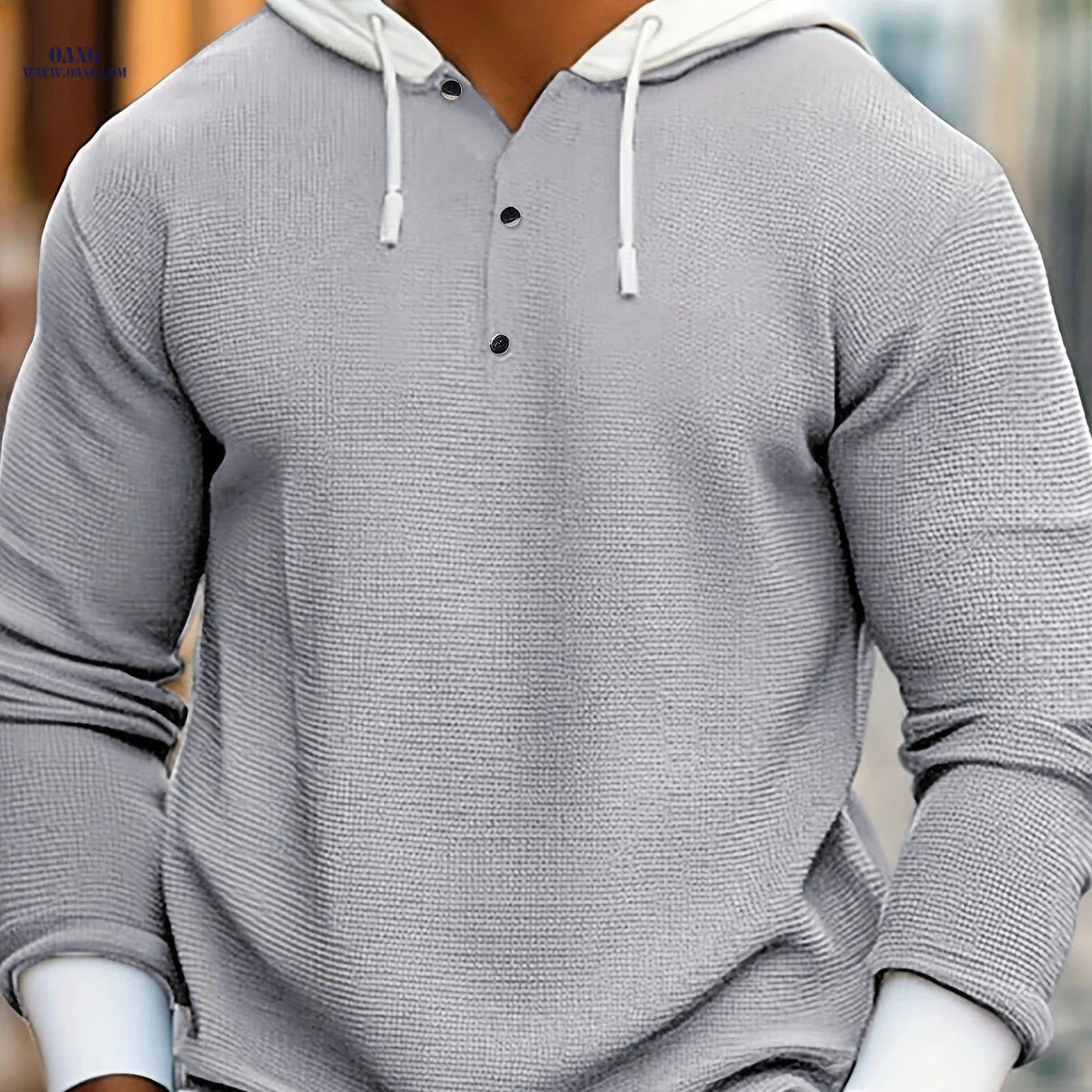 Men's Color-Block Ribbed Hooded Sweatshirt - Cozy Fall/Winter Casual Wear   OAXG 