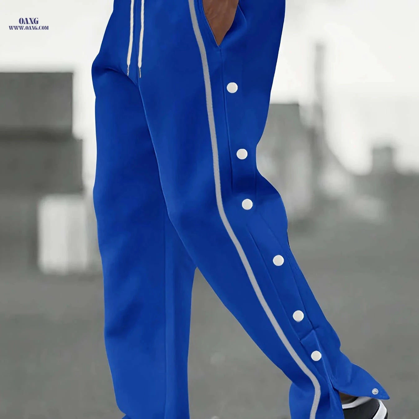 Men's Color-Blocked Casual Pants - Button Placket, Straight Leg Style   OAXG 