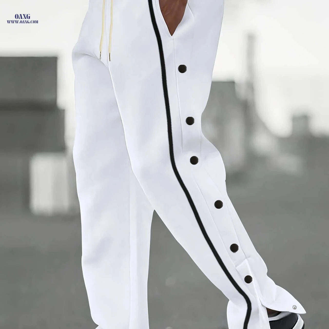 Men's Color-Blocked Casual Pants - Button Placket, Straight Leg Style   OAXG Khaki / FR S