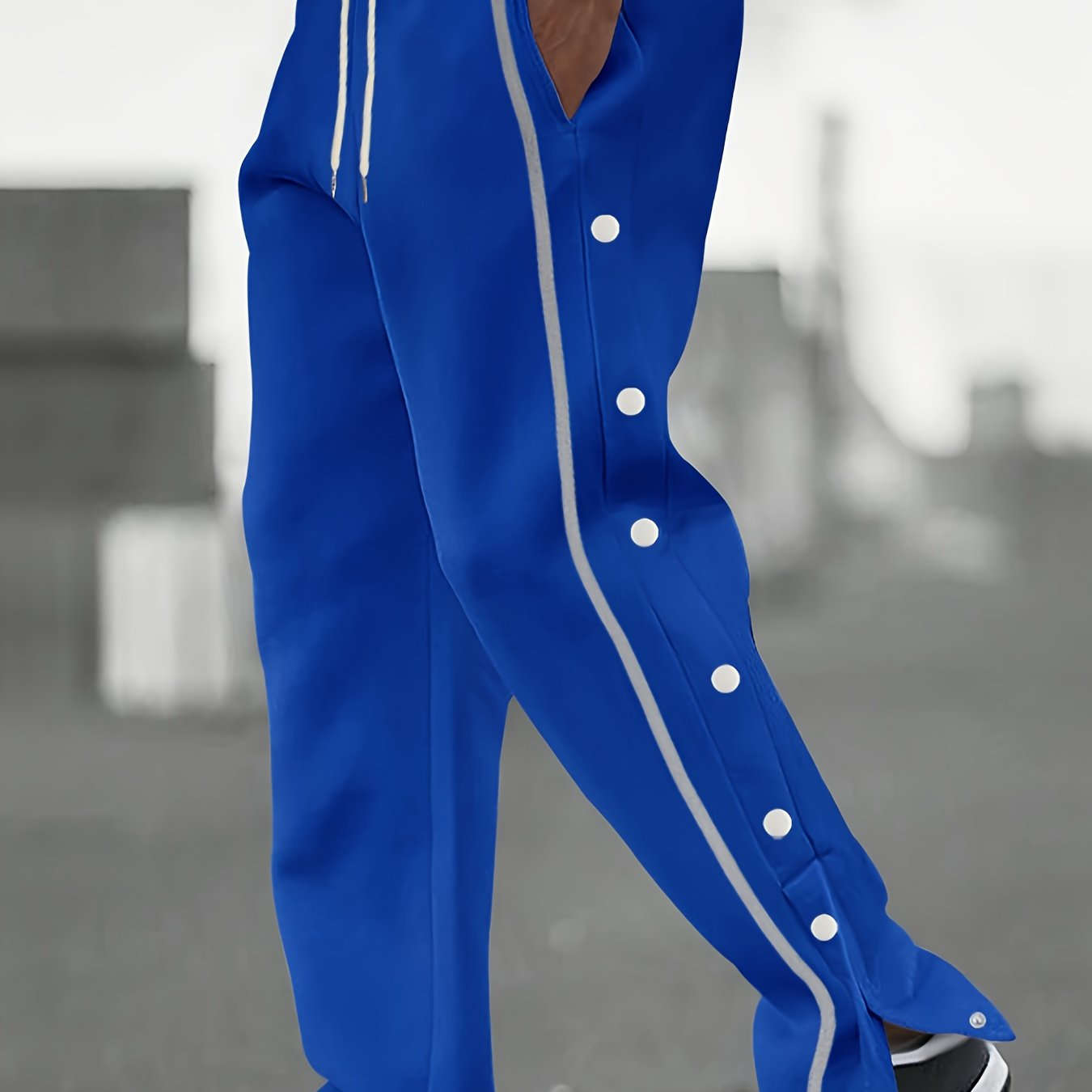 Men's Color-Blocked Casual Pants - Button Placket, Straight Leg Style   OAXG 