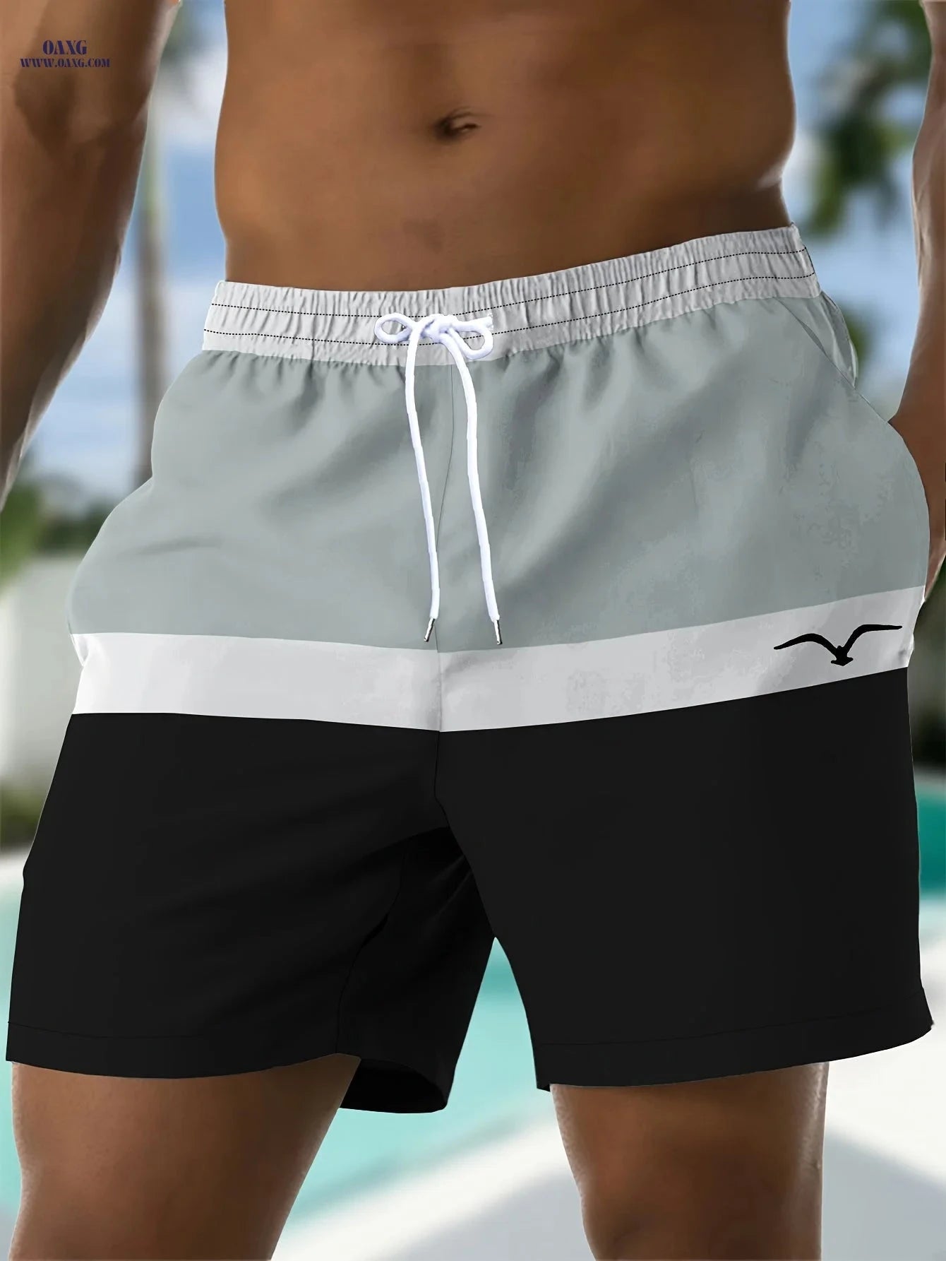 Men's Color-Blocked Drawstring Shorts - Quick-Dry Casual Style   OAXG Mixed Color / FR S