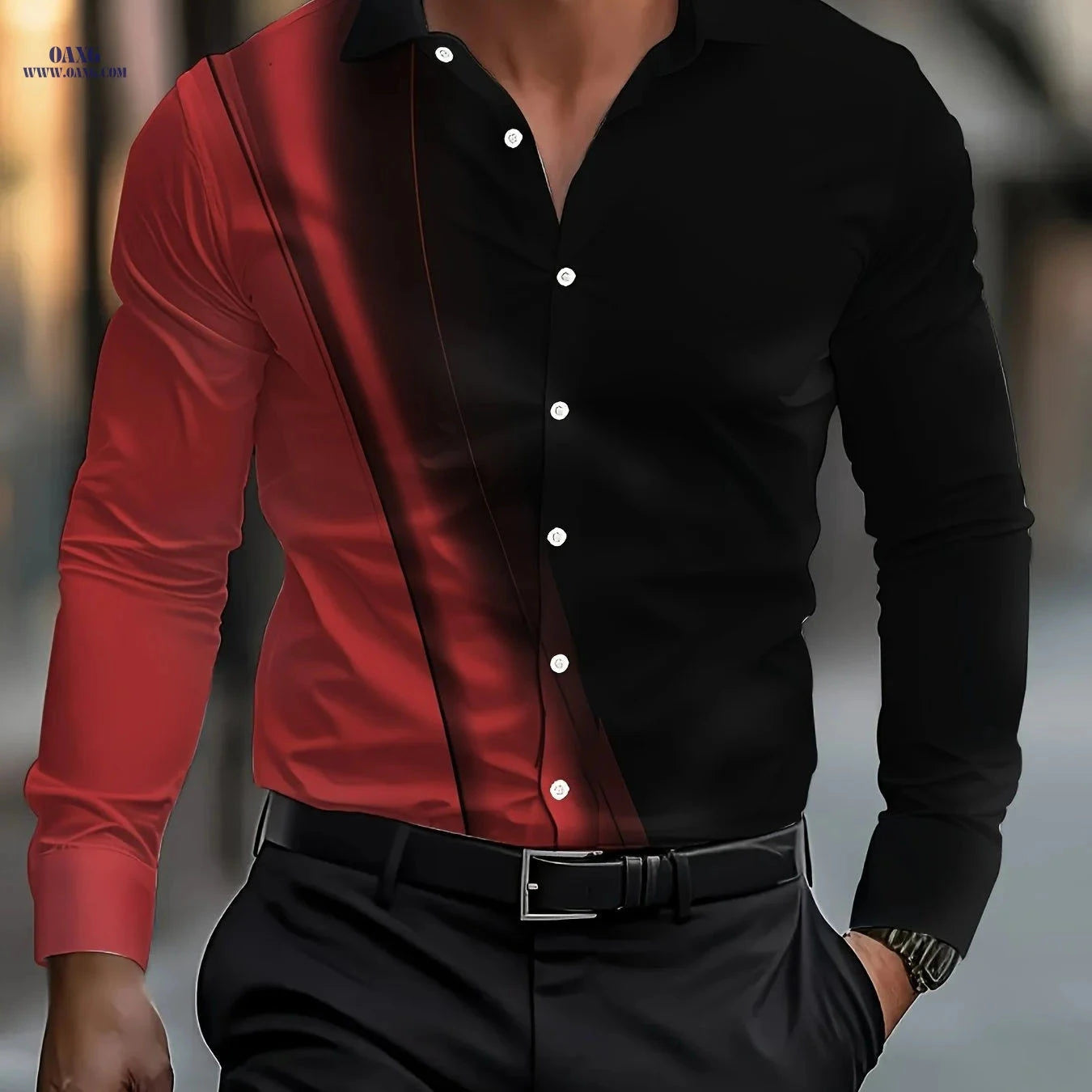 Men's Colorblock Formal Button-Up Shirt - Casual Weekend Style   OAXG Blue / FR S