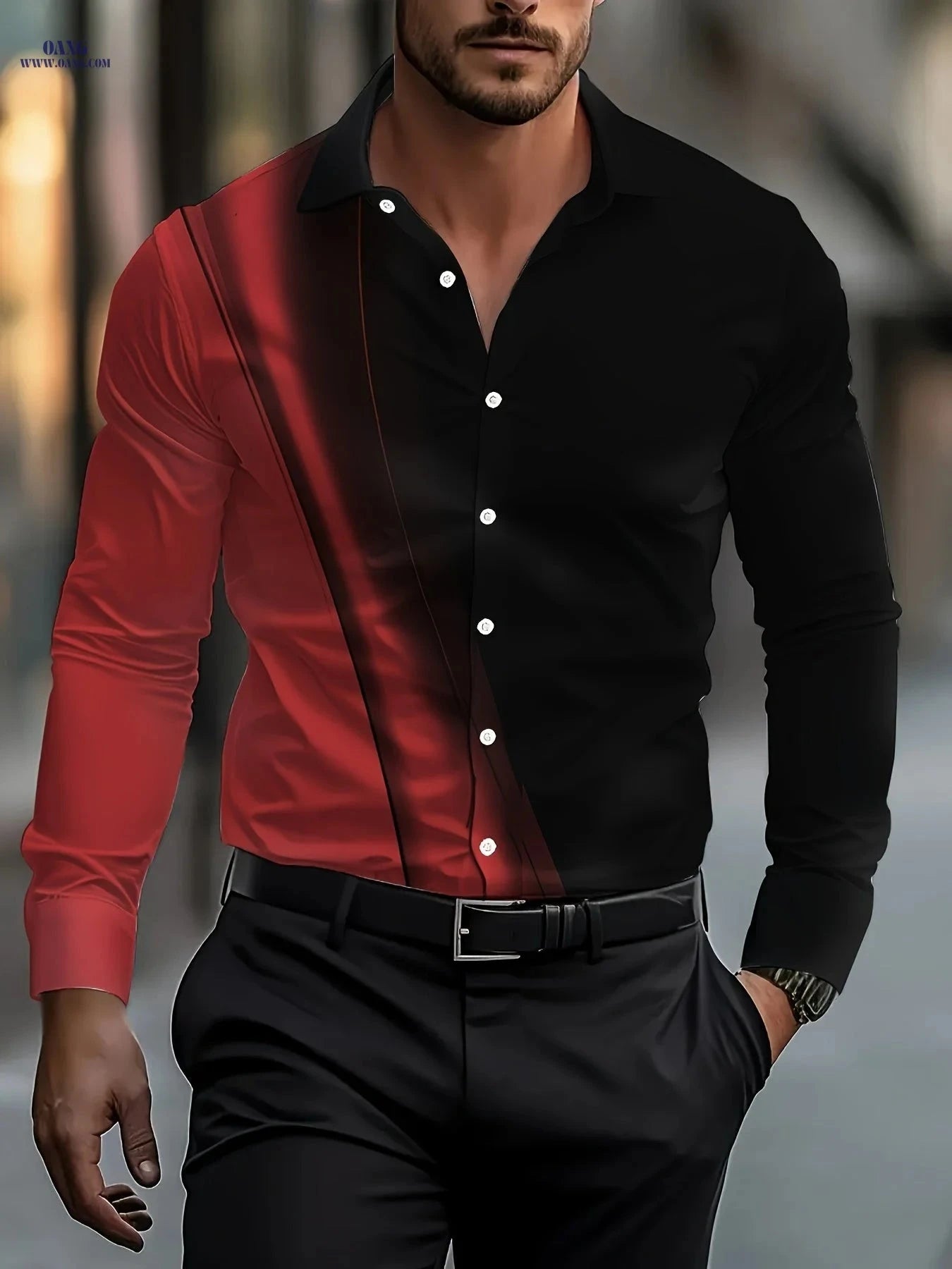 Men's Colorblock Formal Button-Up Shirt - Casual Weekend Style   OAXG 