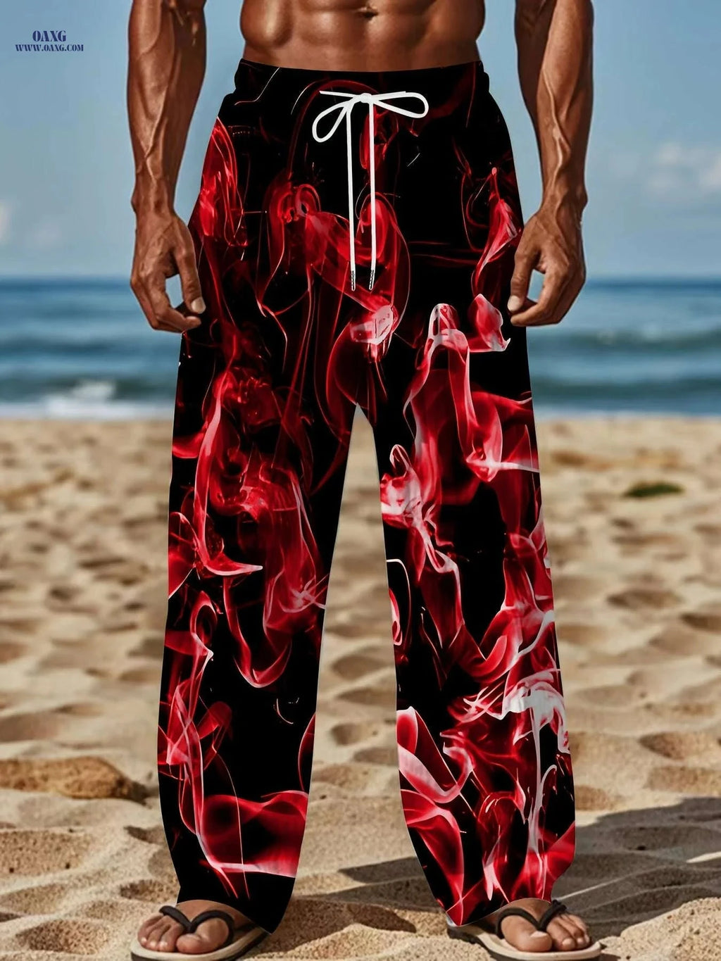 Men's Colorful Smoke Pattern Casual Pants - Drawstring & Loose Fit   OAXG Black / M